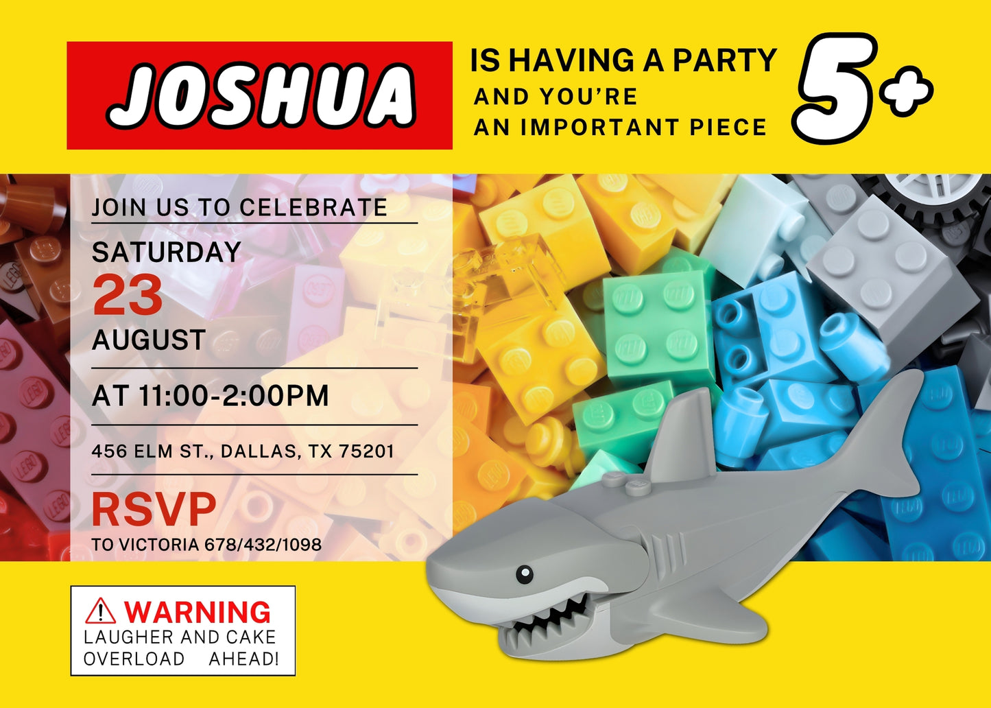 Lego Shark Jaws customizable invitation template | Share or Print | VL489