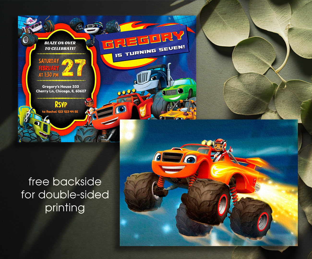 Blaze Monster Machines Trucks customizable invitation template | Share or Print | boy | WP690