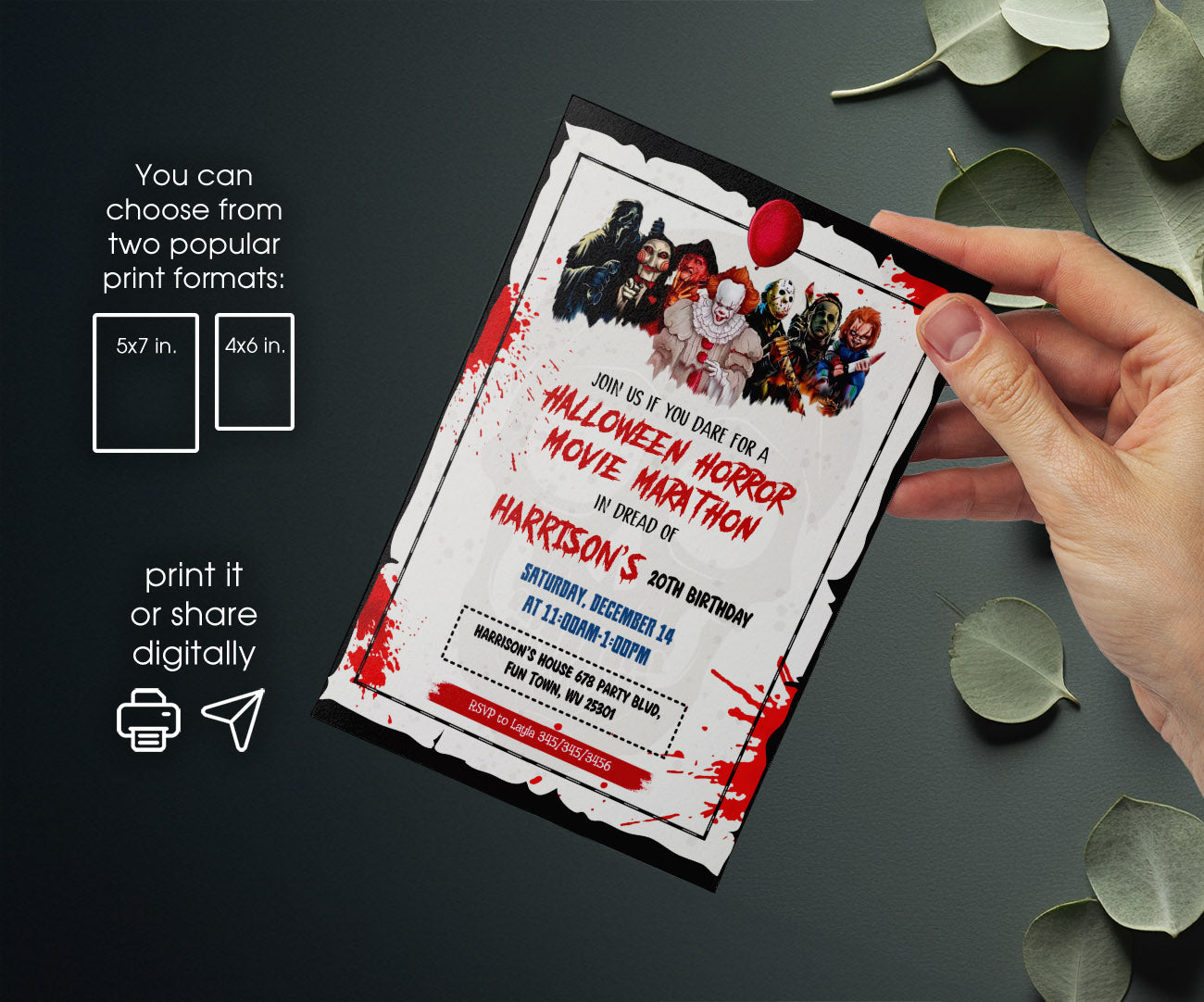Horror Killer Movie Party customizable invitation template | Share or Print | ZS026