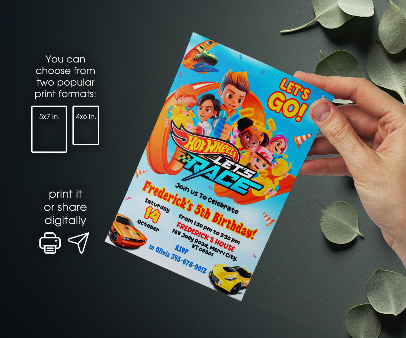 Hot Wheels Let's Race customizable invitation template | Share or Print | boy | LG344