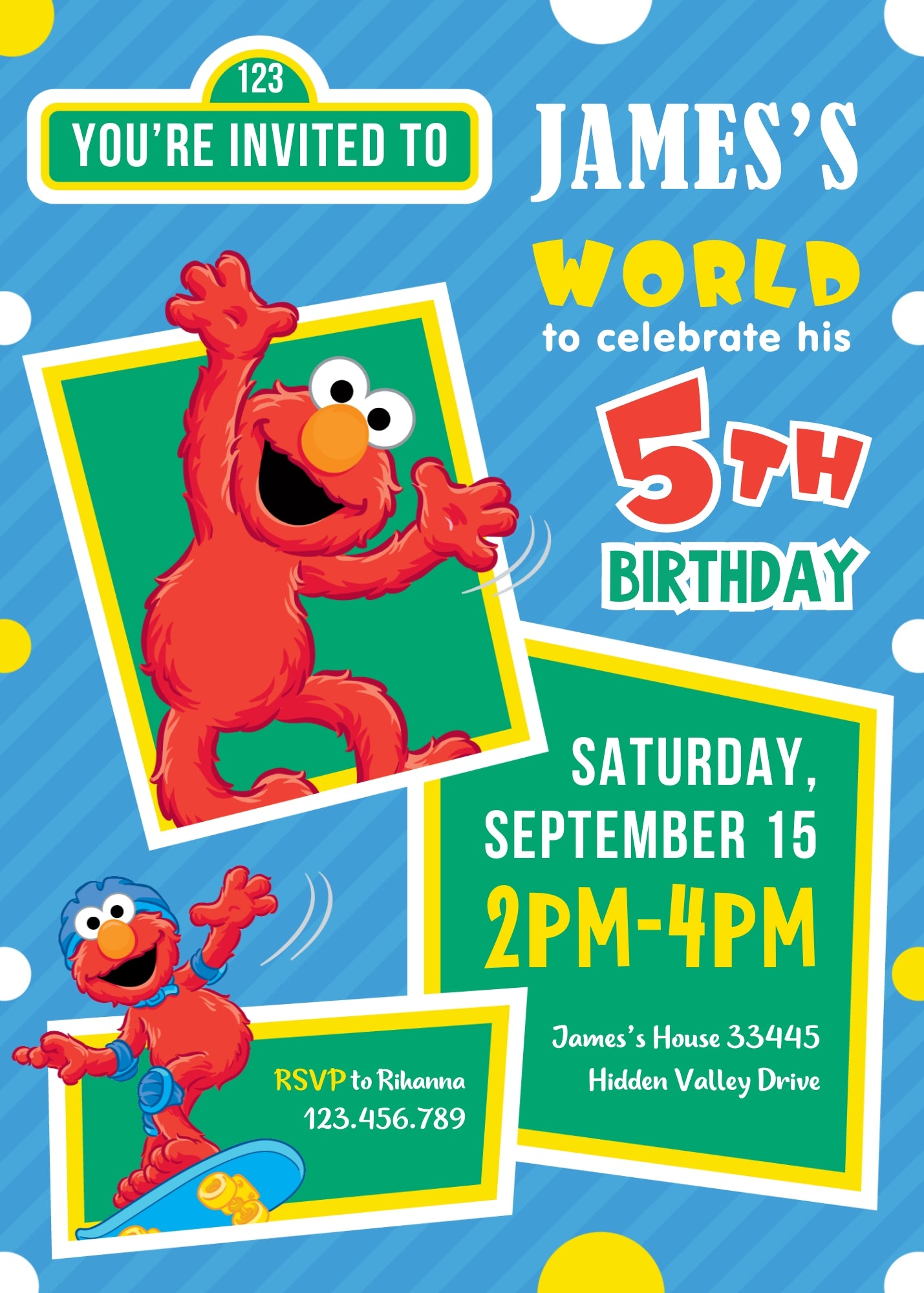 Sesame Street Elmo customizable invitation template | Share or Print | VY126