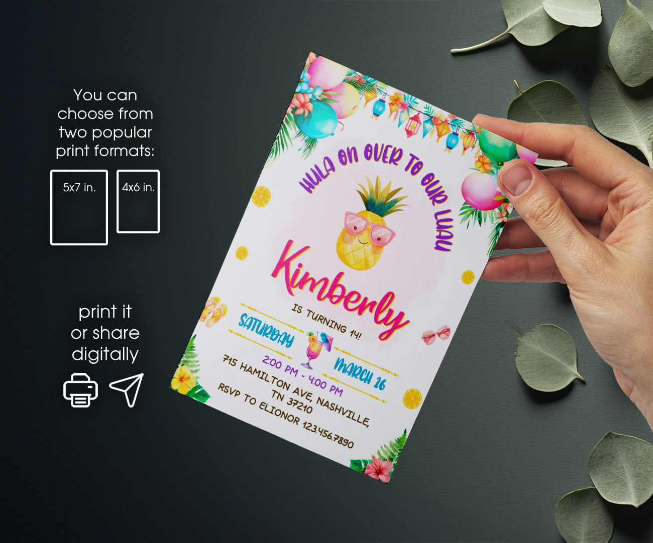Aloha Luau Party customizable invitation template | Share or Print | girl | BS998