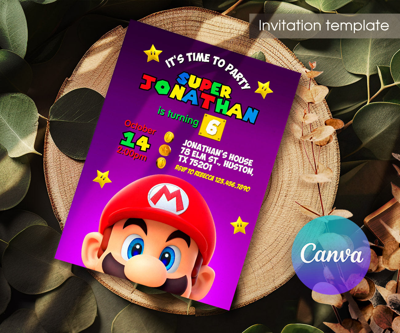 Super Mario Bros customizable invitation template | Share or Print | LZ474