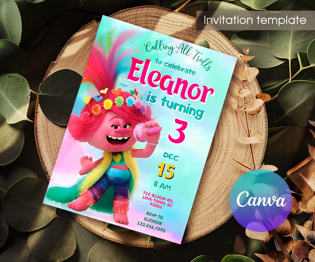Trolls Poppy customizable invitation template | Share or Print | DY788