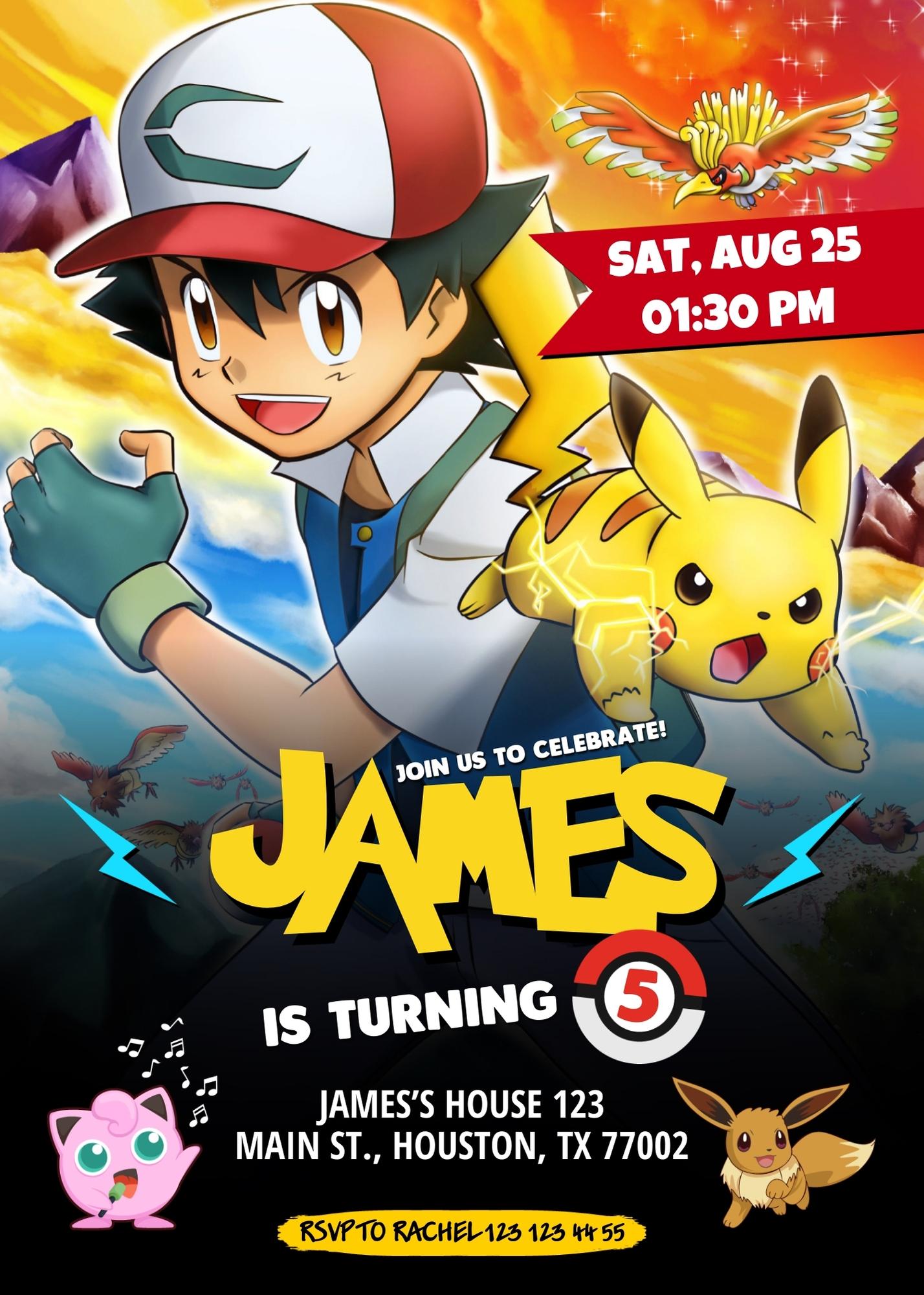 Pokemon Pikachu customizable invitation template | Share or Print | II561
