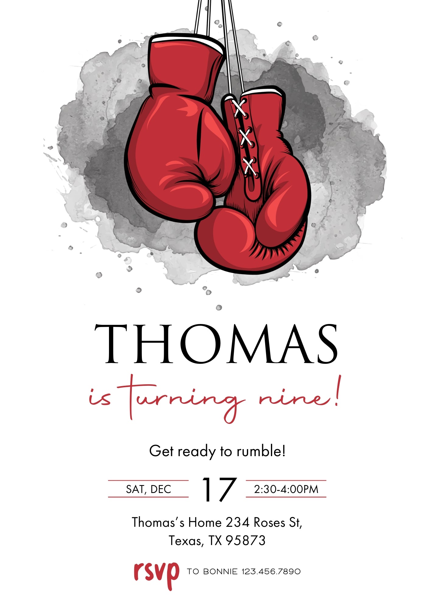 Boxing Fighter customizable invitation template | Share or Print | boy | PN121