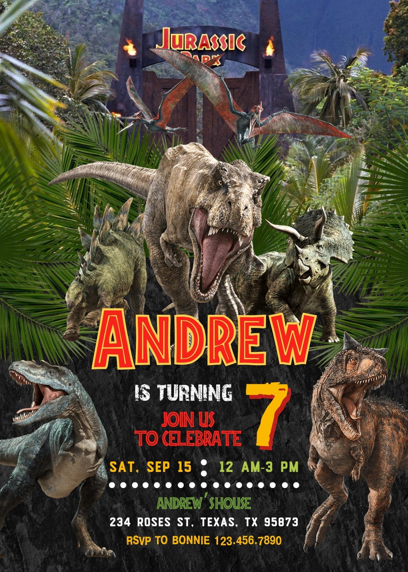 Jurassic Park Dinosaur customizable invitation template | Share or Print | MN481