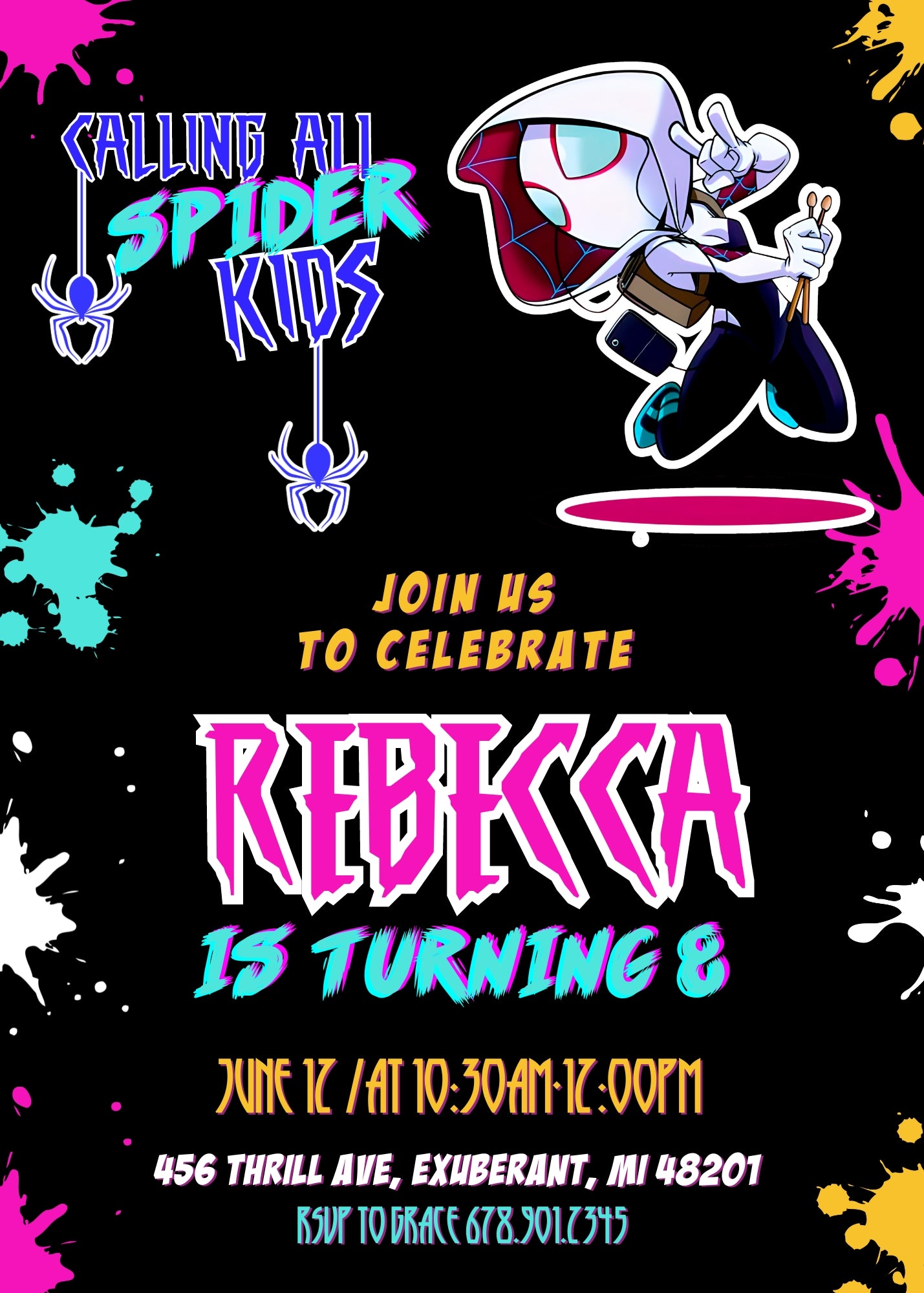 Spider Gwen Ghost Spidey customizable invitation template | Share or Print | girl | CZ373