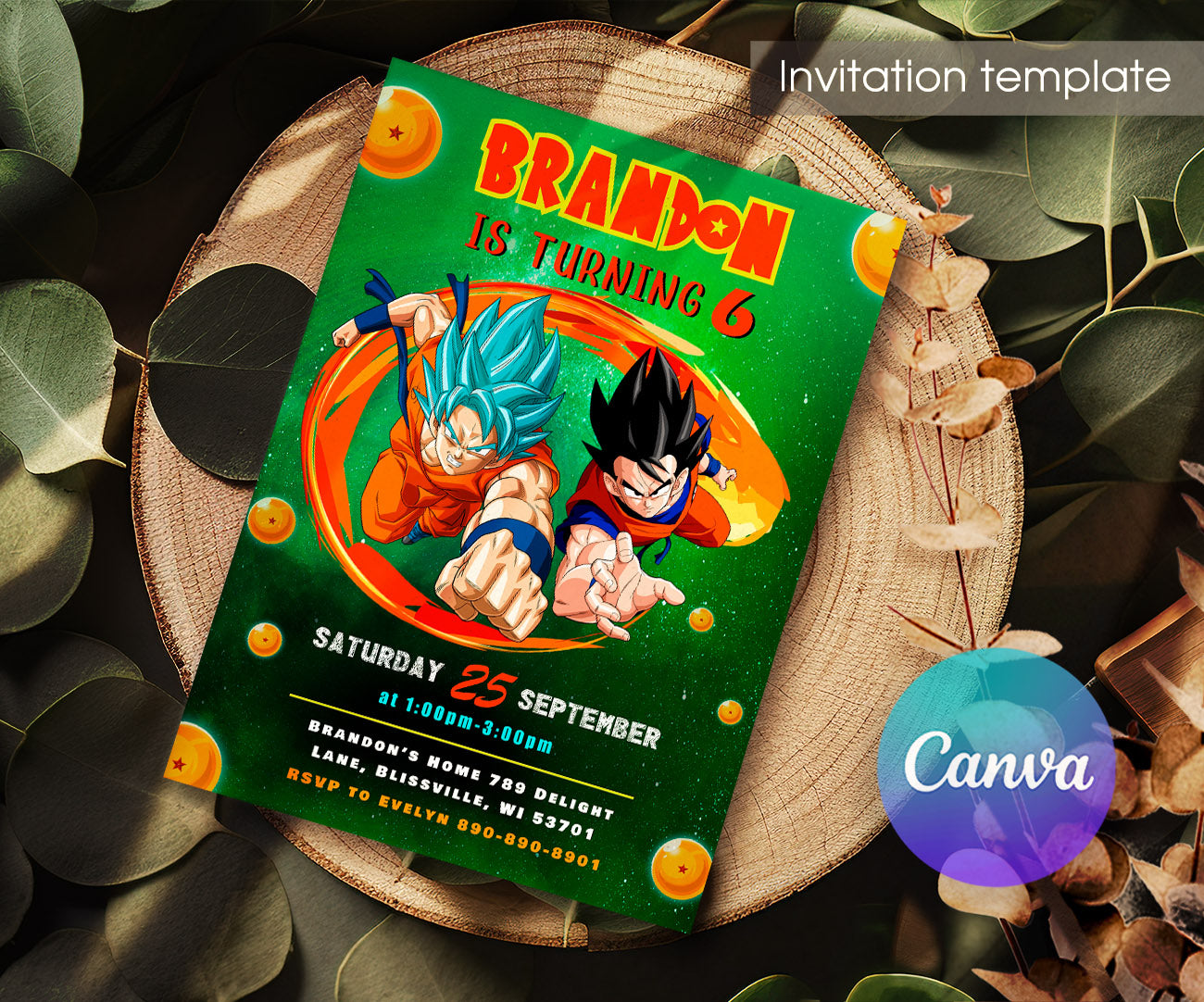 Dragon Ball Z Anime customizable invitation template | Share or Print | boy | TR382