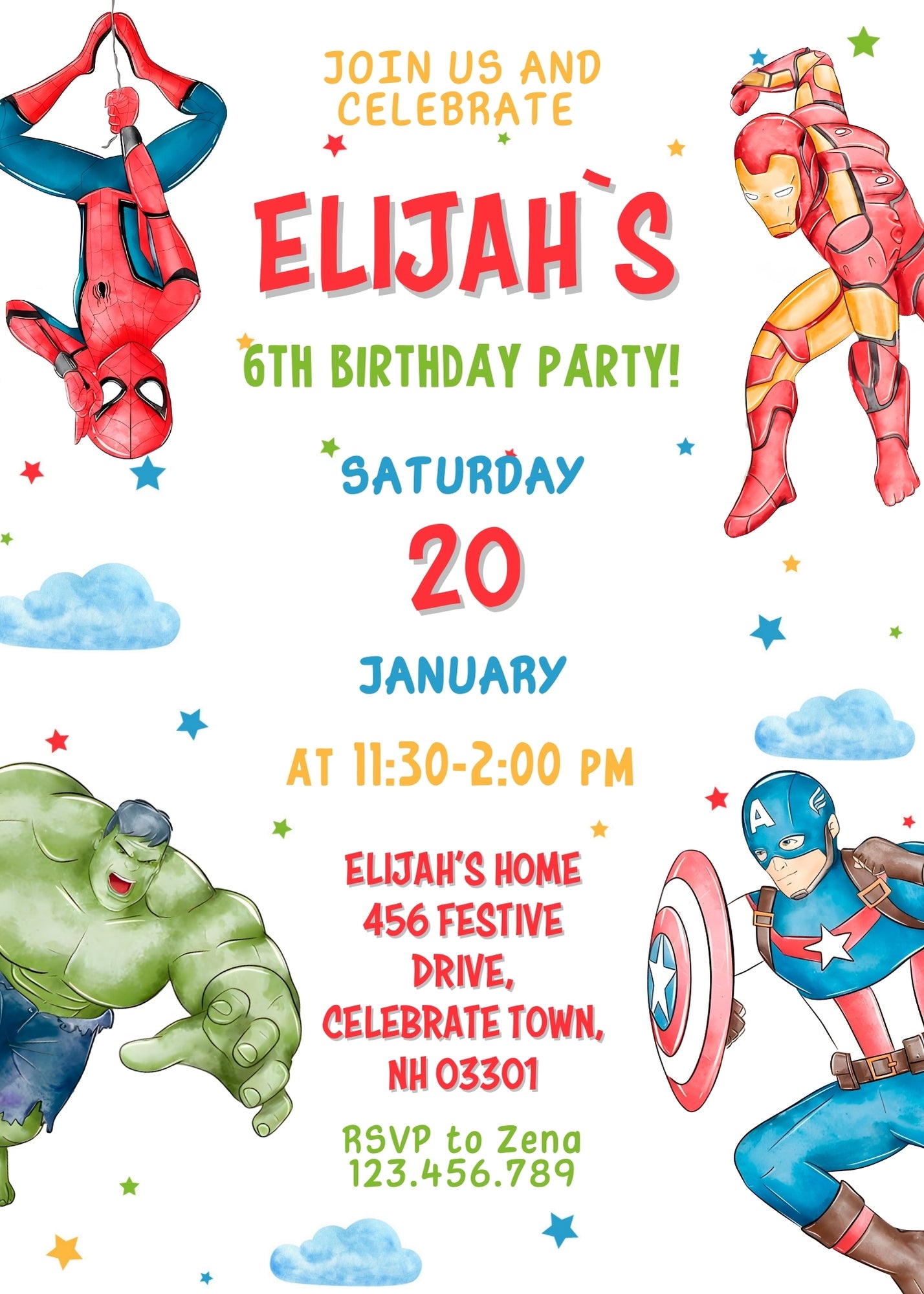 Avengers Marvel Superhero customizable invitation template | Share or Print | boy | YK461