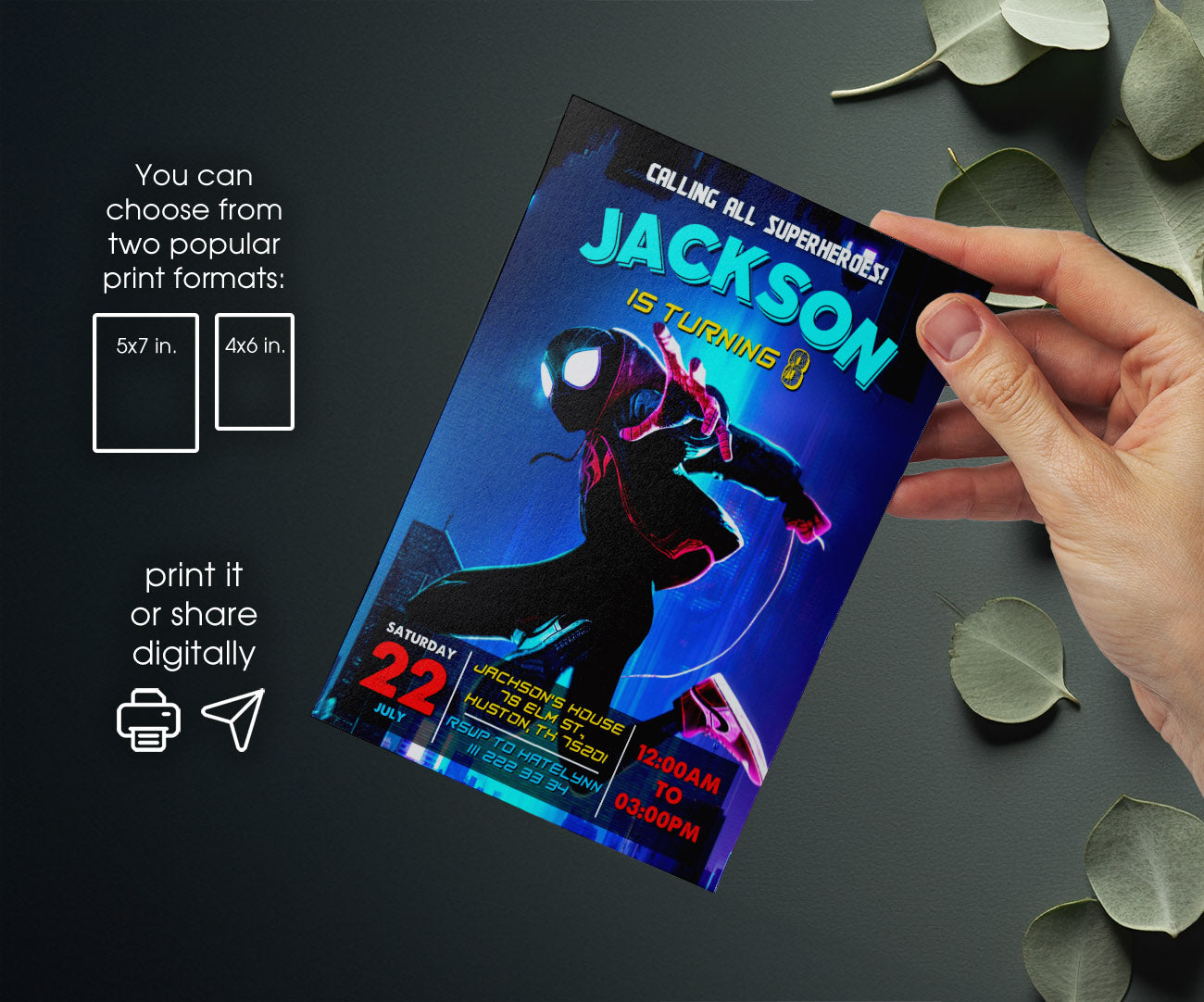 Spider Man Across the Spider-Verse customizable invitation template | Share or Print | boy | VE574