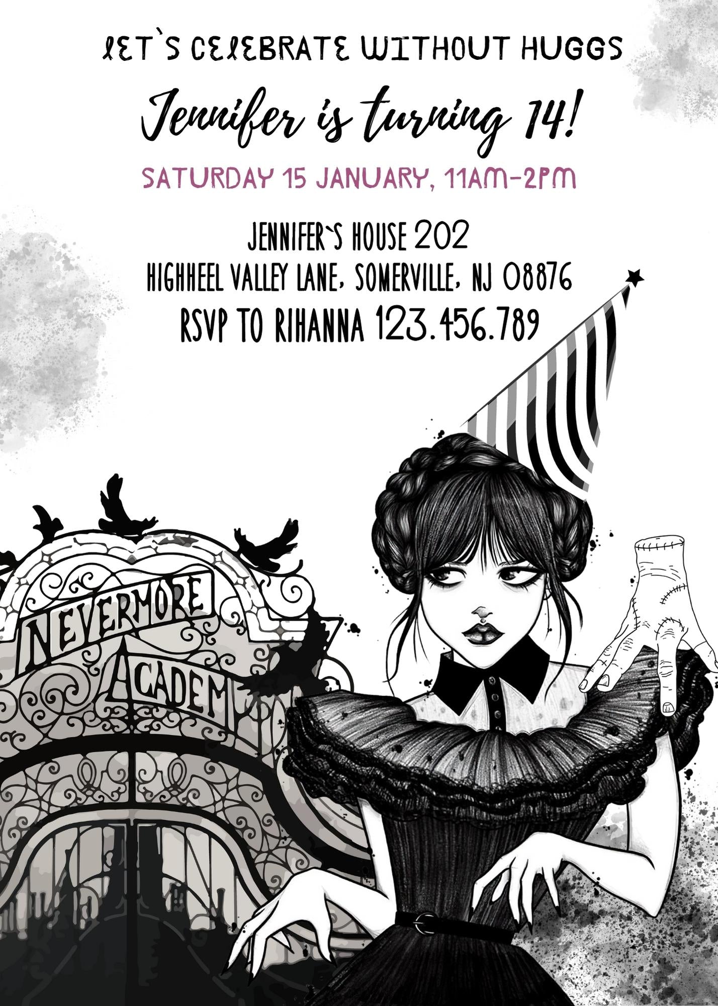 Wednesday Addams customizable invitation template | Share or Print | girl | QO608