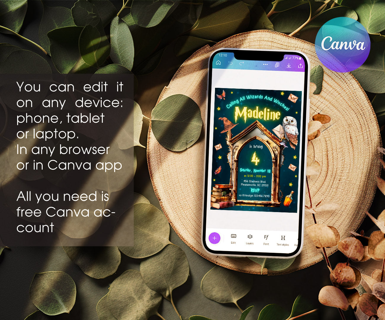 Harry Potter customizable invitation template | Share or Print | ZD653