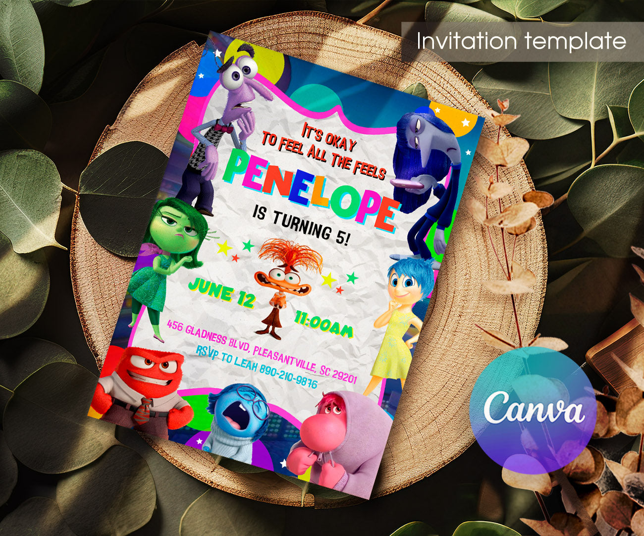 Inside Out 2 customizable invitation template | Share or Print | UJ865