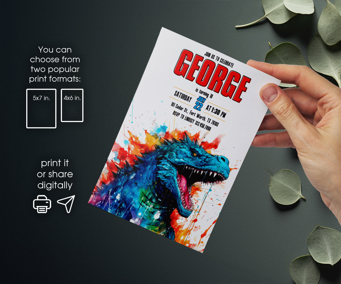 Godzilla and King Kong customizable invitation template | Share or Print | UK217