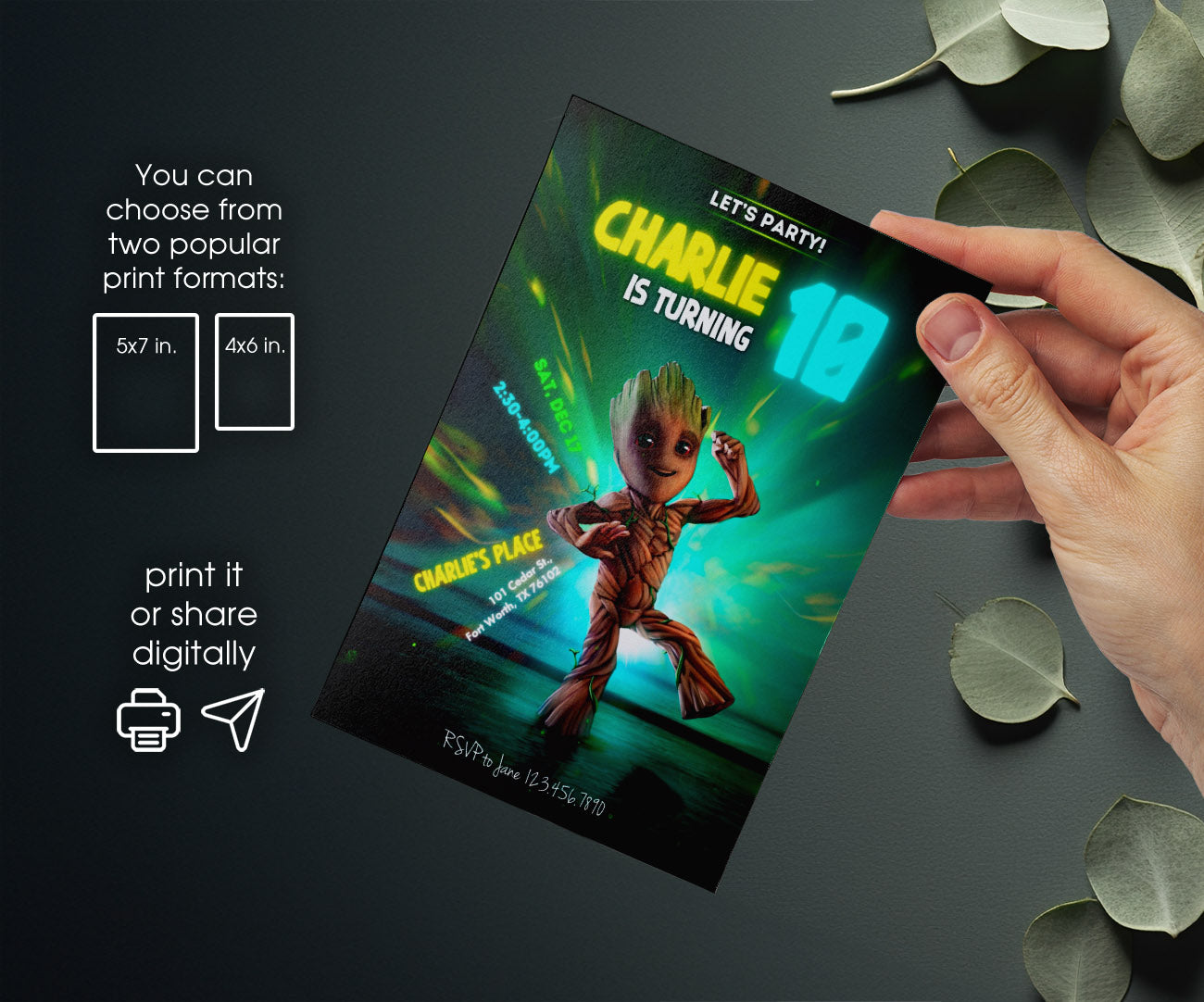 Groot Guardians of the Galaxy Superhero customizable invitation template | Share or Print | JL684