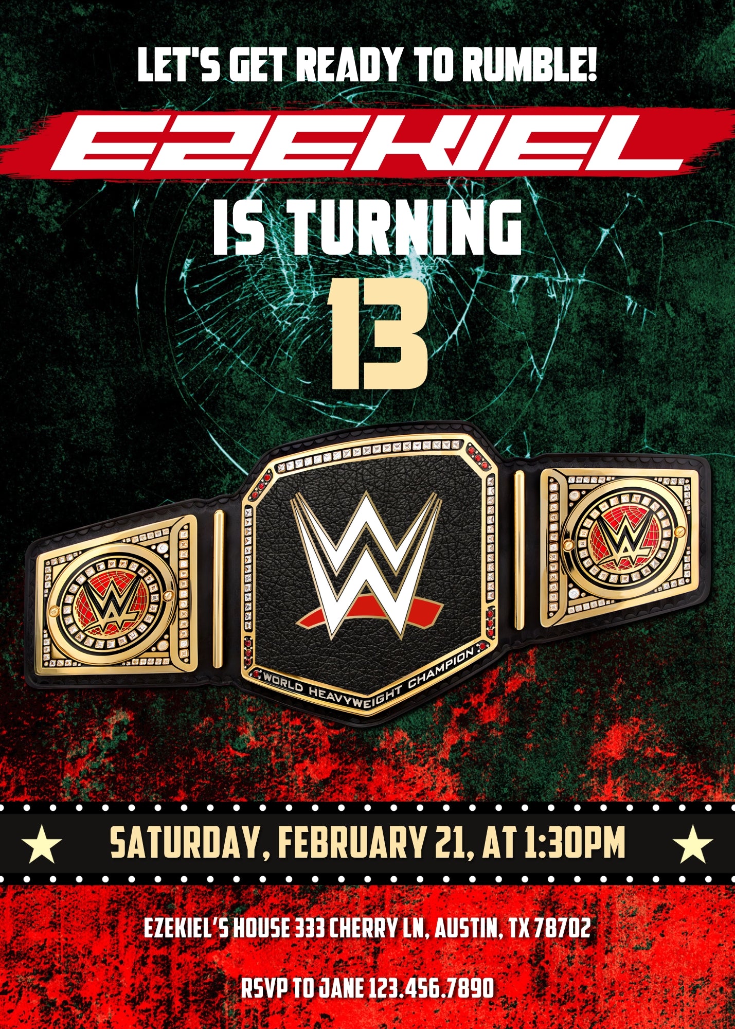 Wrestling WWE WrestleMania customizable invitation template | Share or Print | boy | PH999