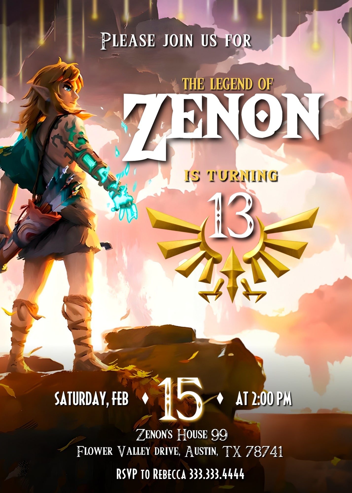 Legend of Zelda Gamer customizable invitation template | Share or Print | KF805