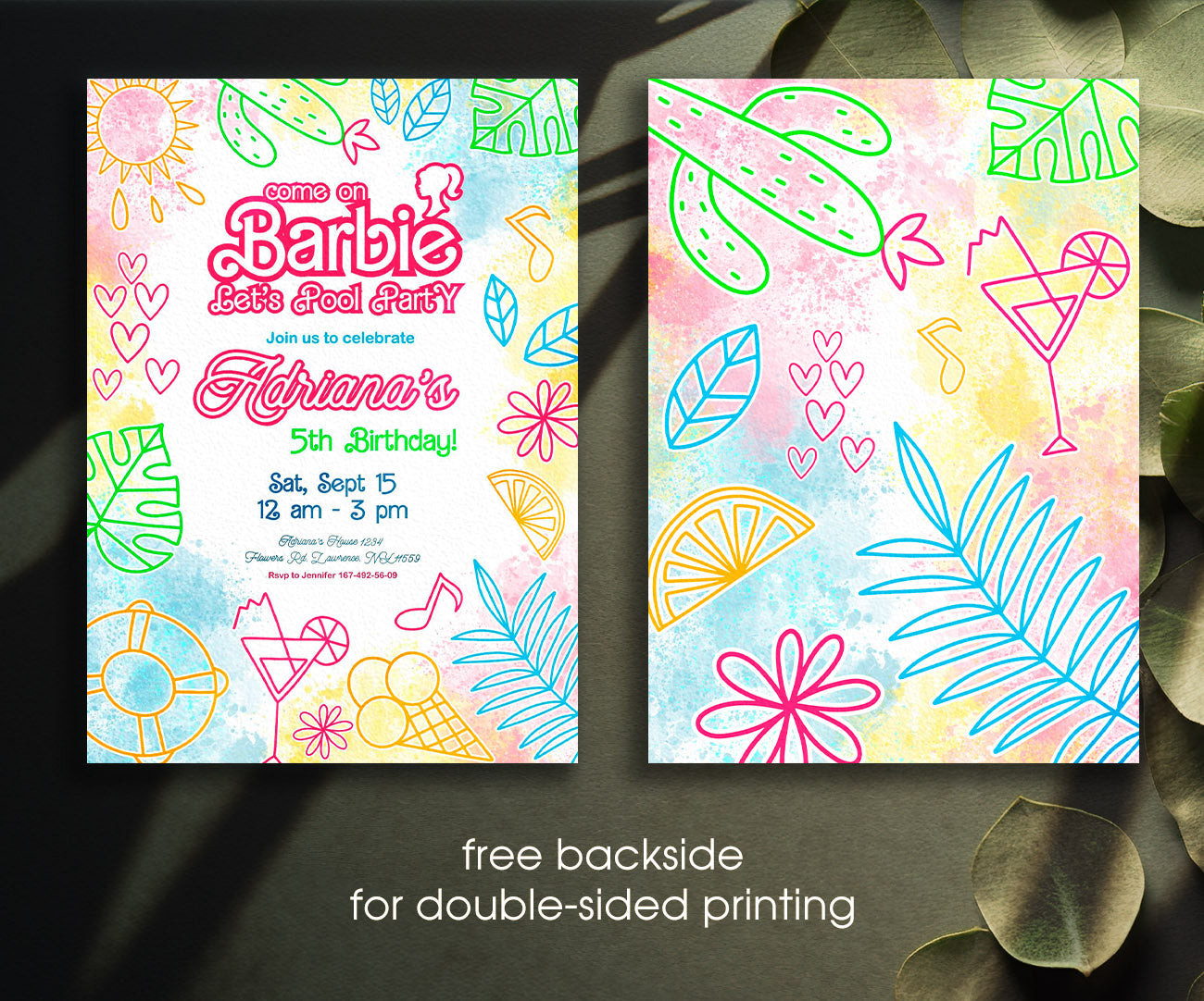 Barbie Pool Pink customizable invitation template | Share or Print | girl | YL360