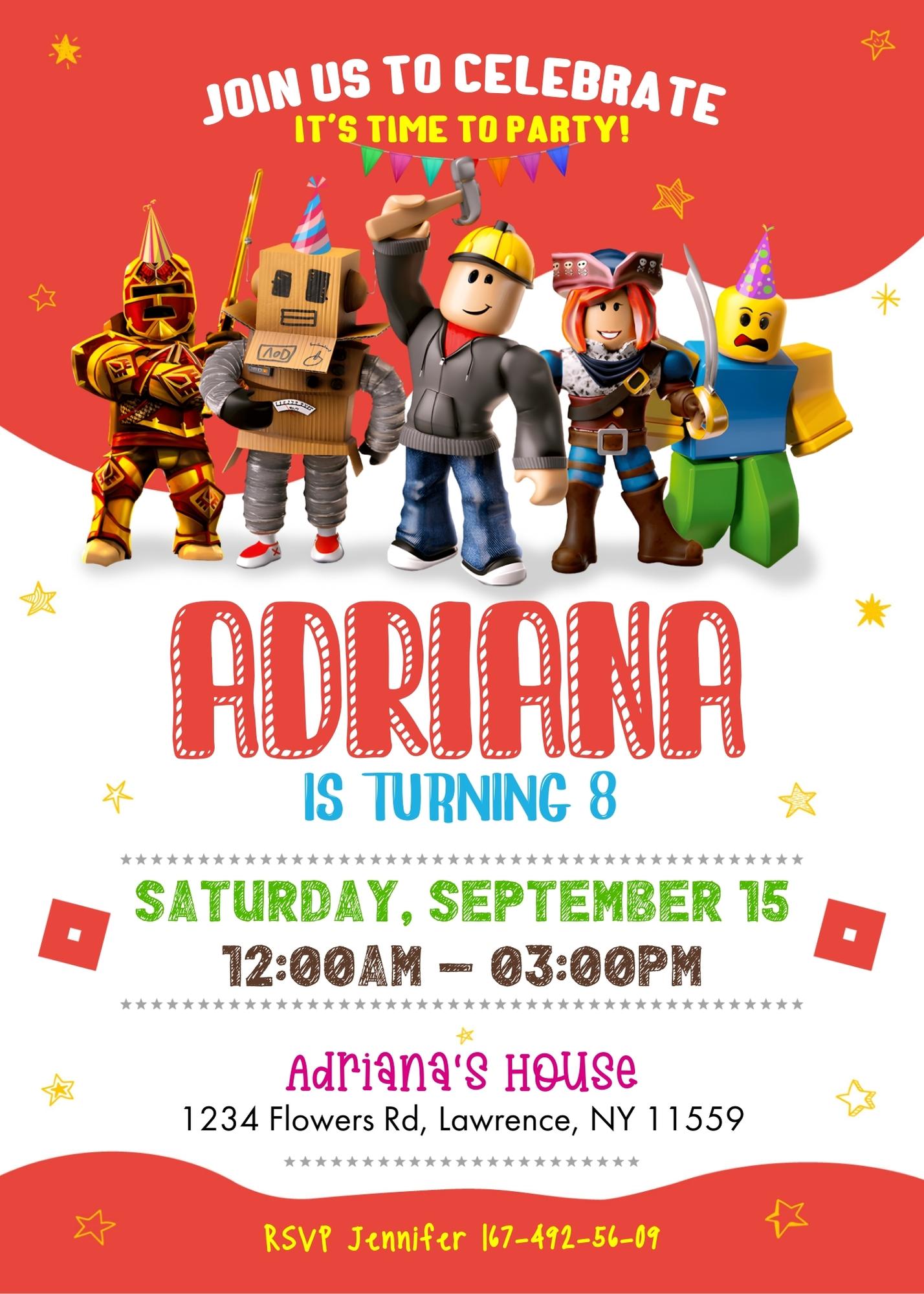 Roblox Gamer customizable invitation template | Share or Print | QA604