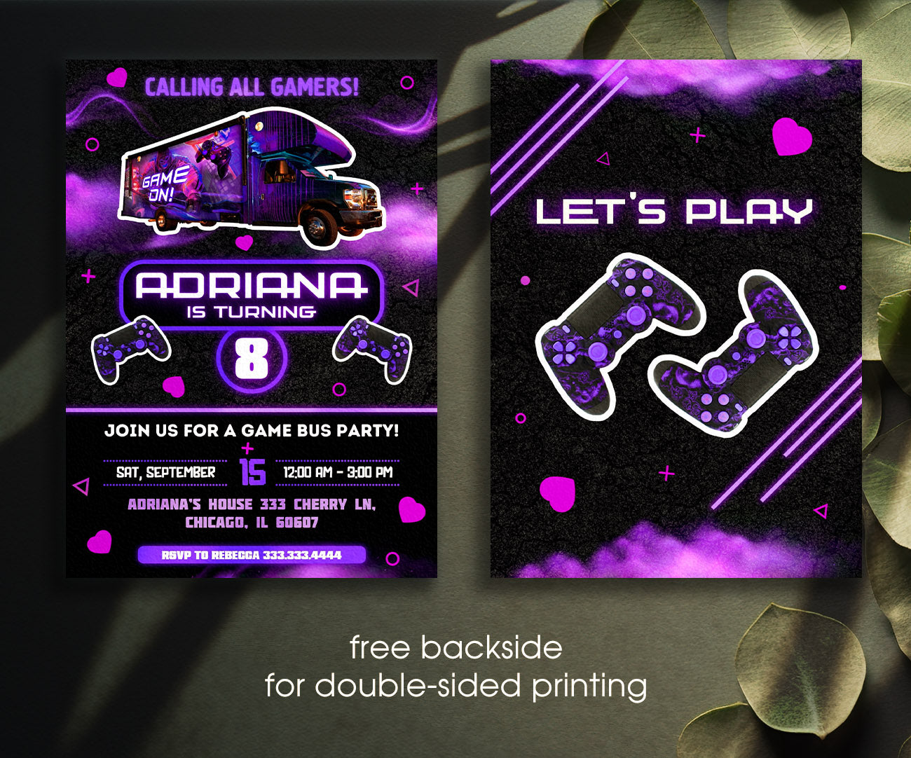 Video Game Bus Gamer customizable invitation template | Share or Print | boy | FD827