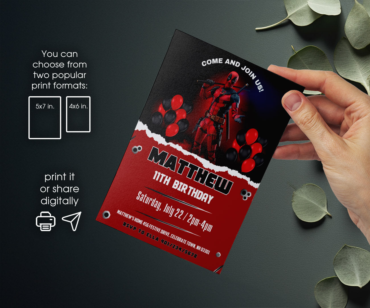 Deadpool Marvel customizable invitation template | Share or Print | boy | YX491