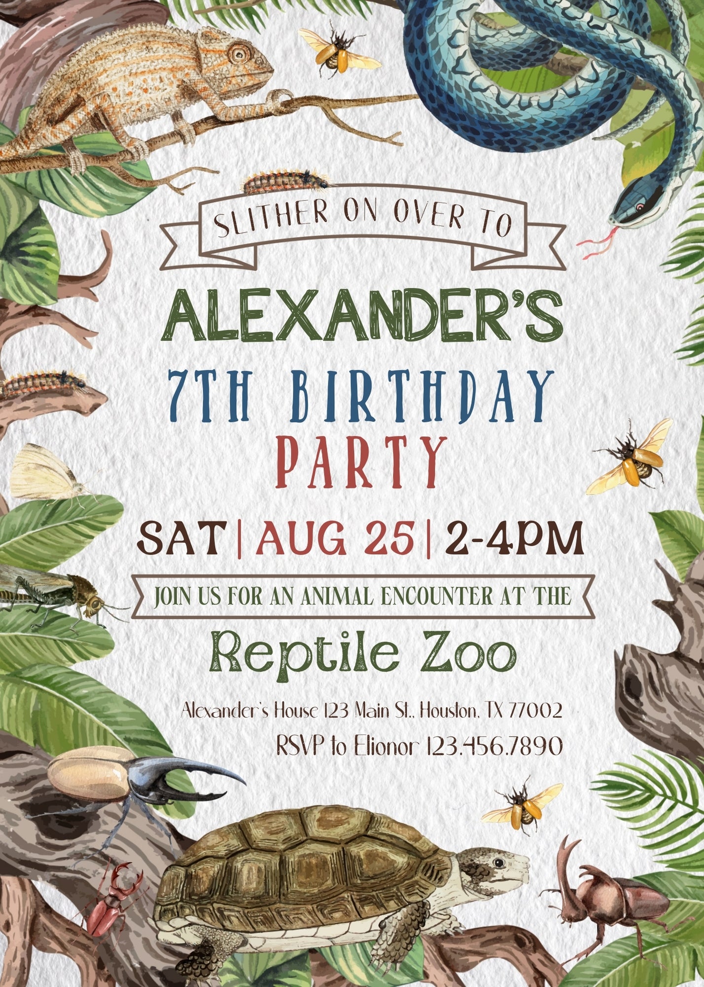 Reptile Lizard Snake customizable invitation template | Share or Print | QU262