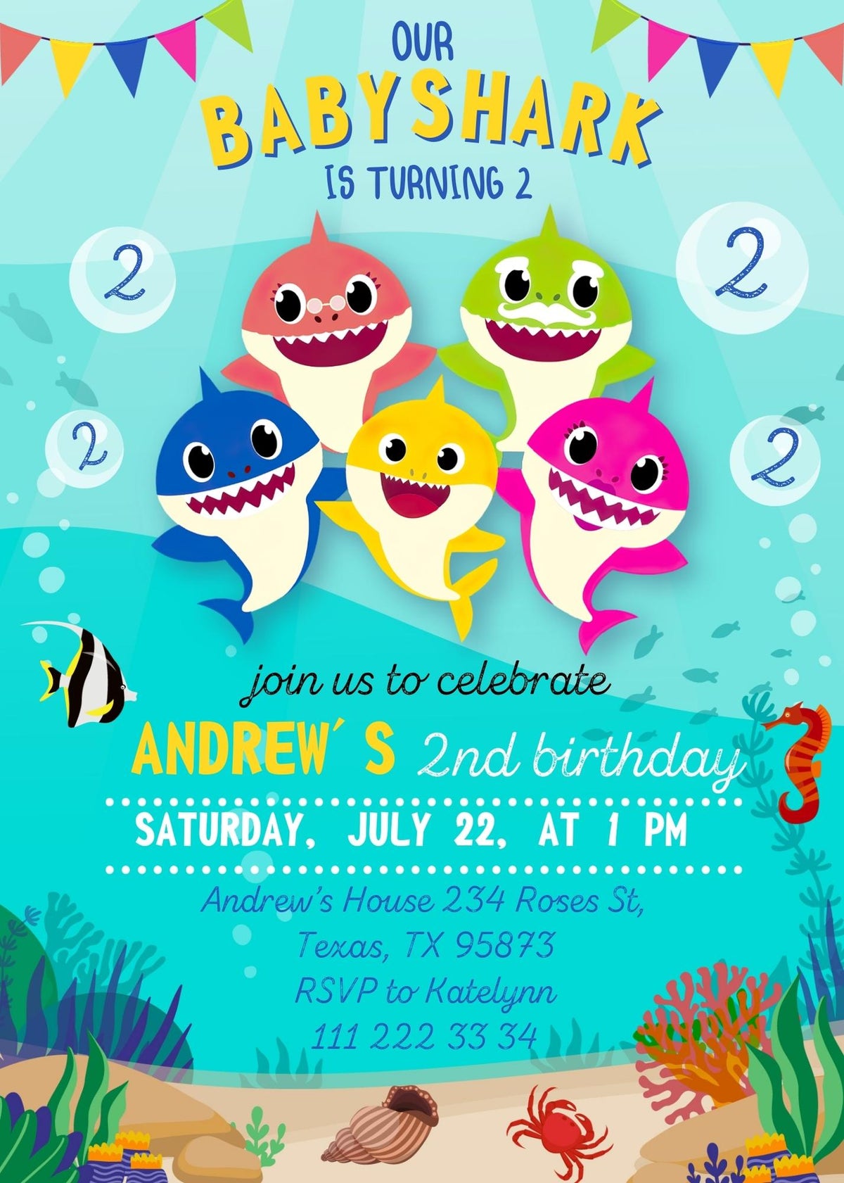 Baby Shark customizable invitation template | Share or Print | JV054