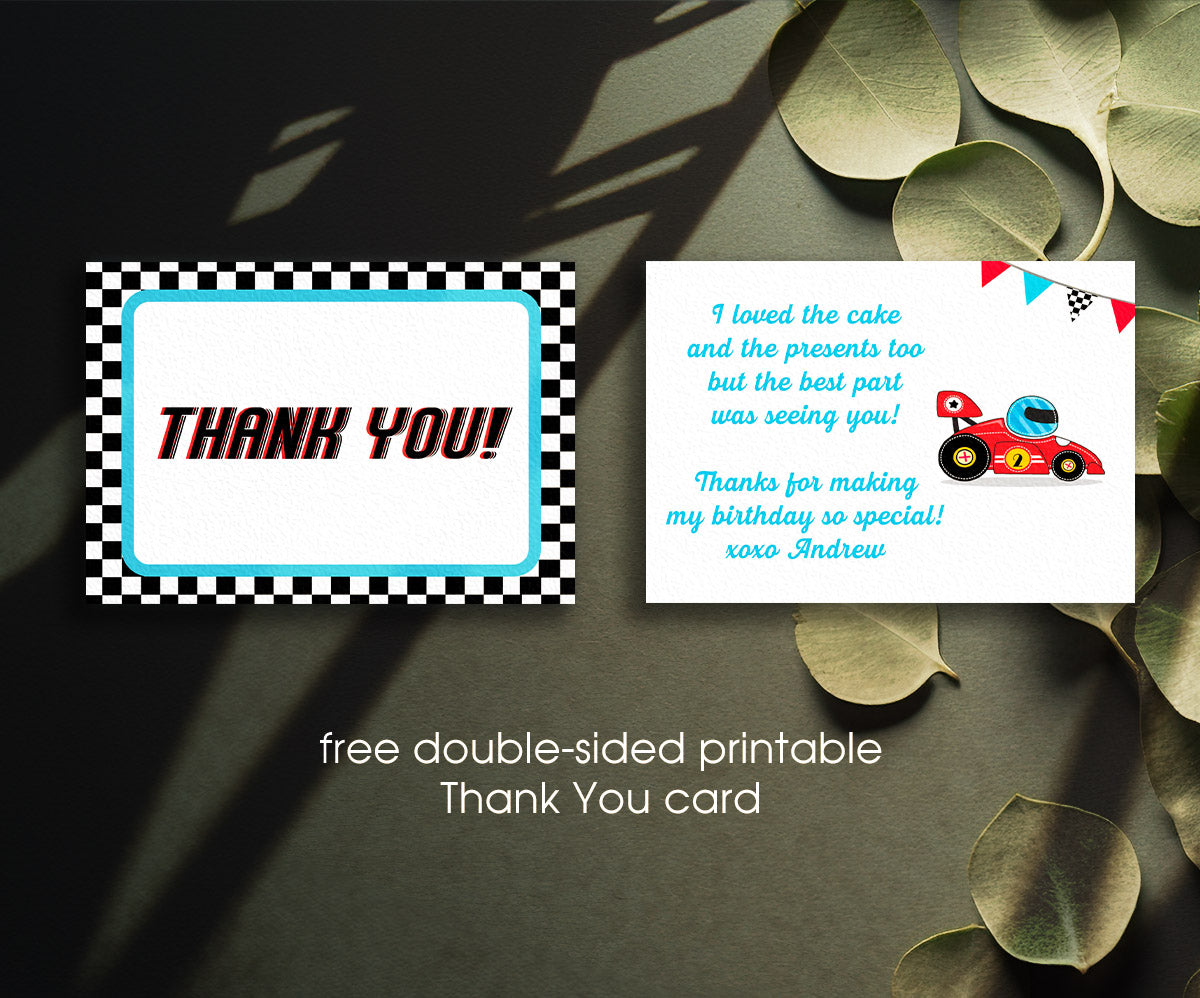 Race Car 2nd Bday Watercolor customizable invitation template | Share or Print | boy | EC907