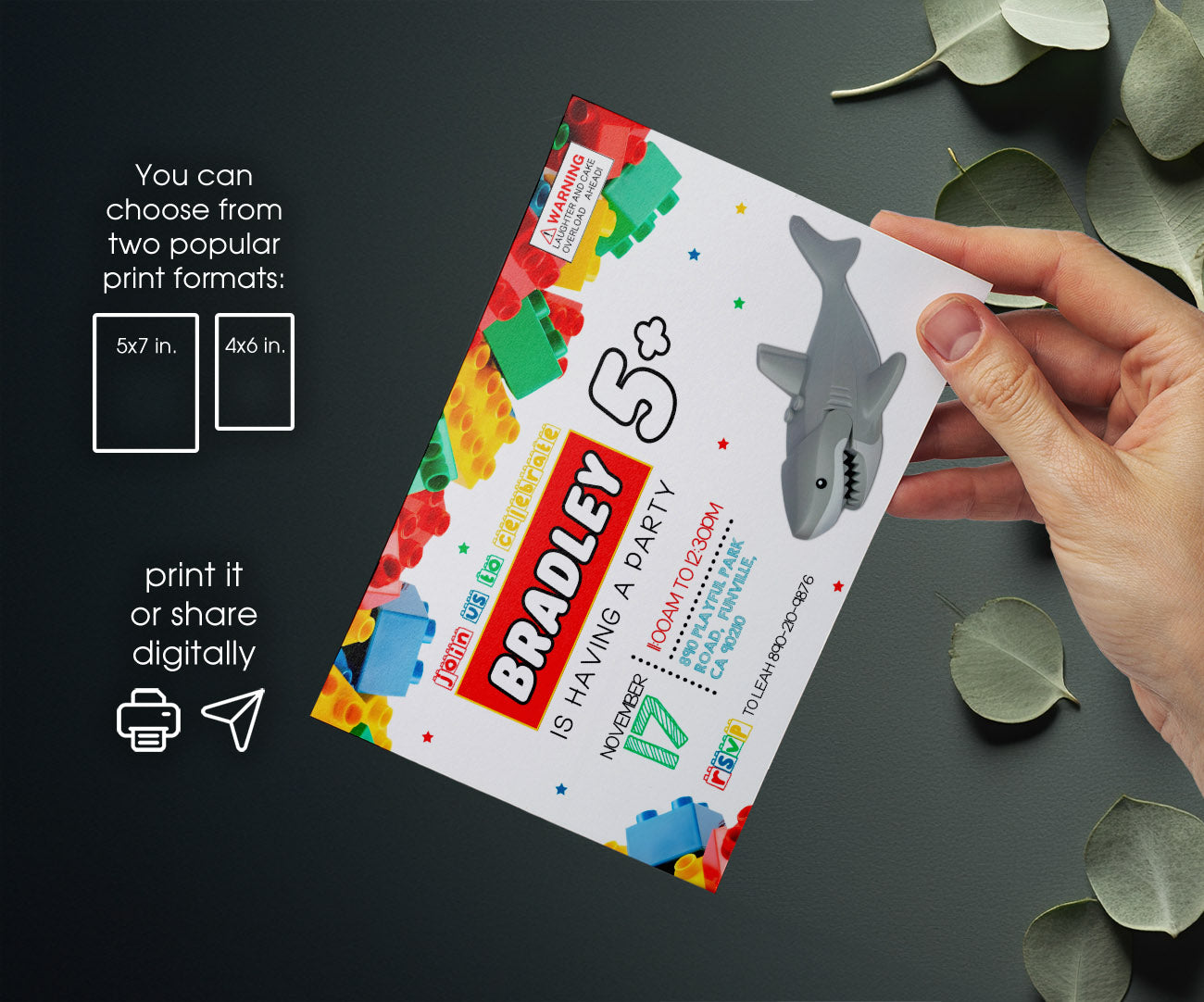 Lego Shark Jaws customizable invitation template | Share or Print | JD750