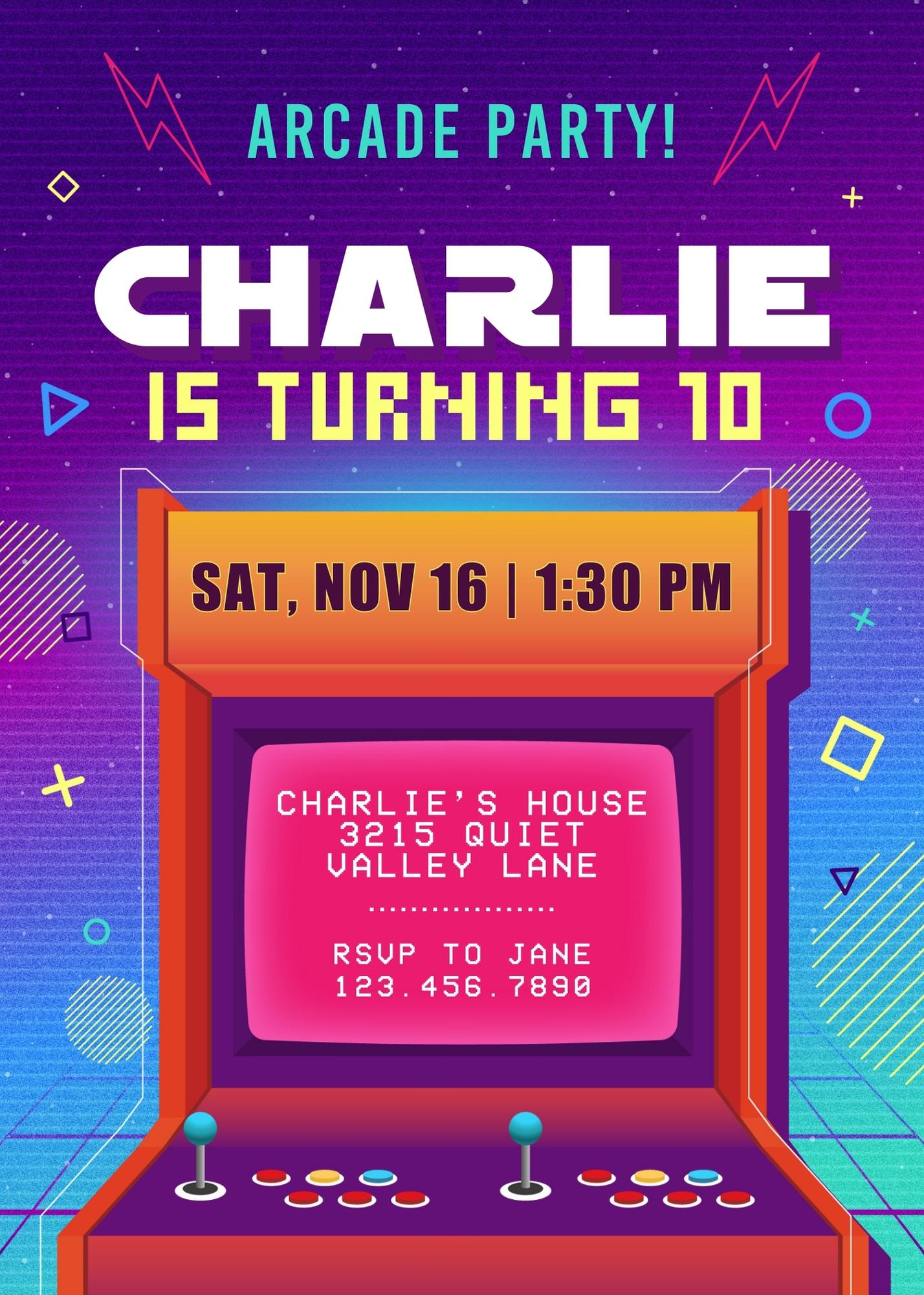 Arcade Gamer customizable invitation template | Share or Print | NI310