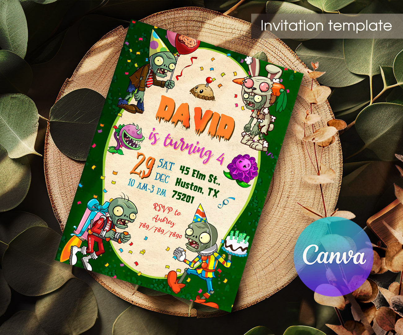 Plants vs Zombies Gamer customizable invitation template | Share or Print | XX089