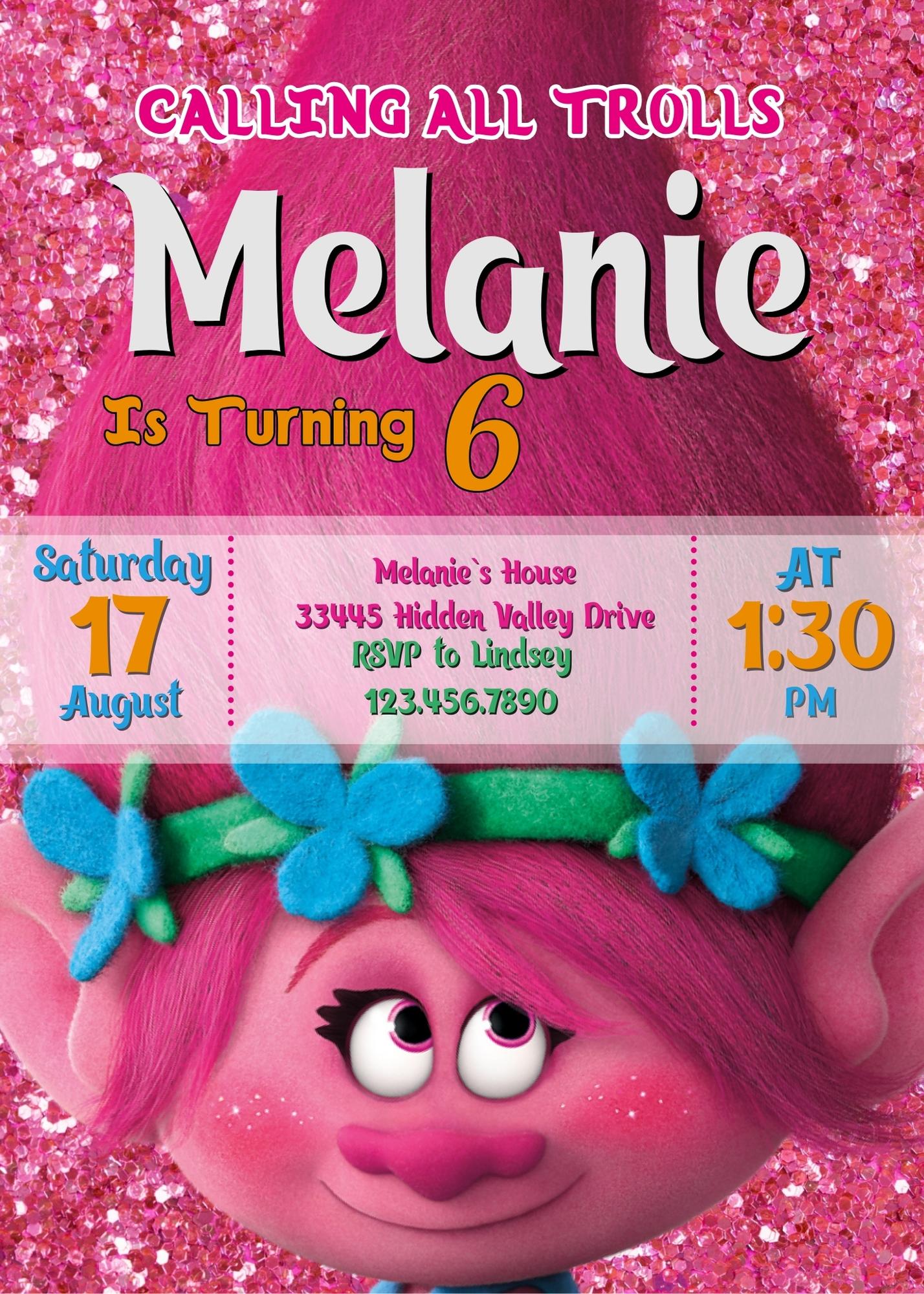 Trolls Poppy customizable invitation template | Share or Print | KJ729