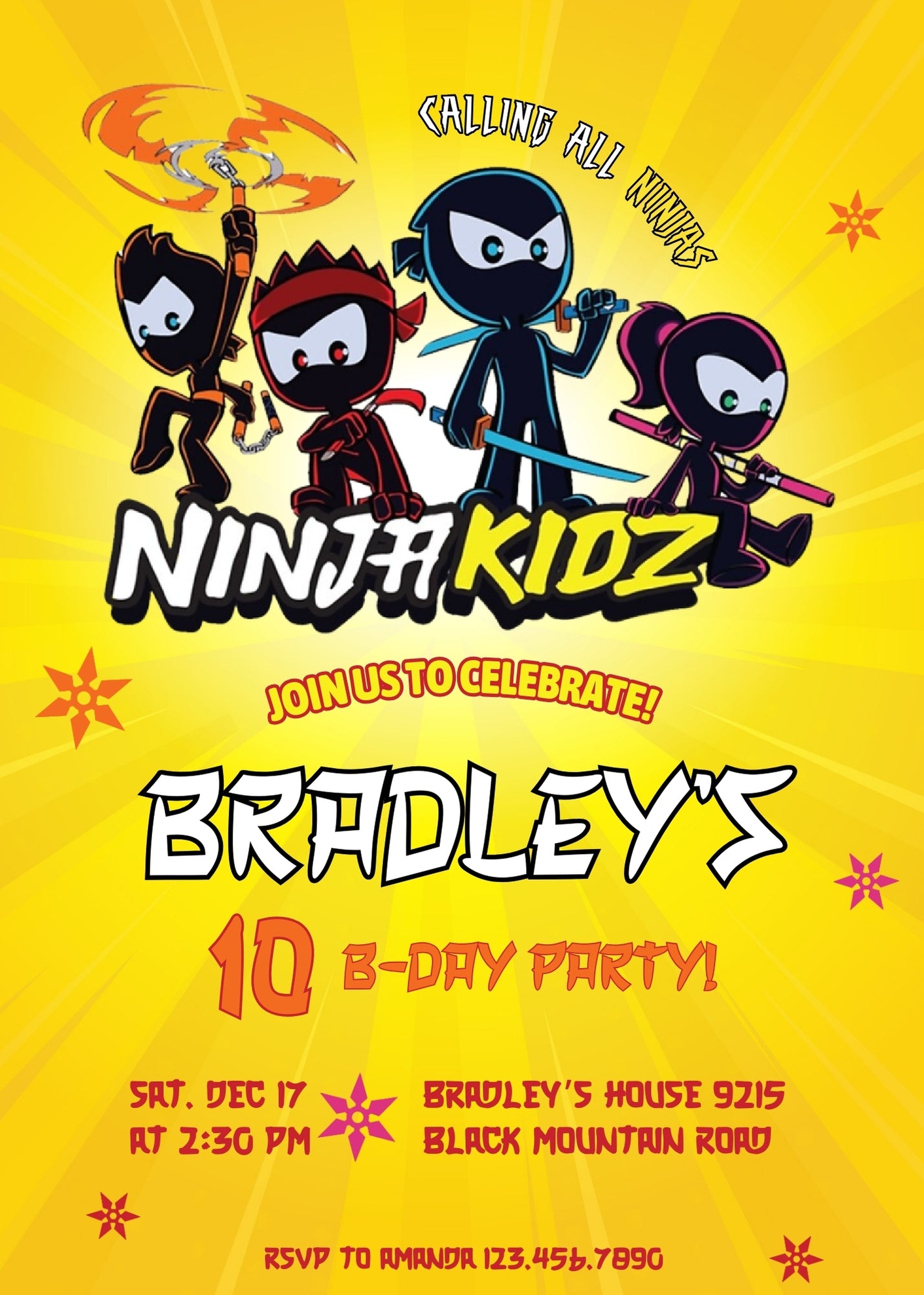 Ninja Kidz TV customizable invitation template | Share or Print | NH741