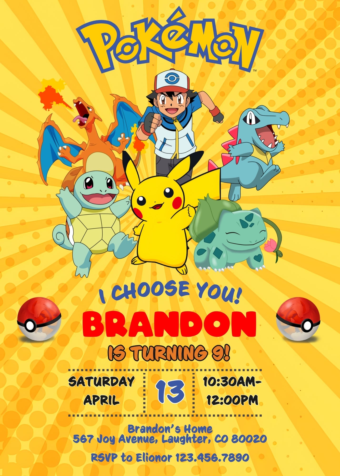 Pokemon Pikachu customizable invitation template | Share or Print | PM390