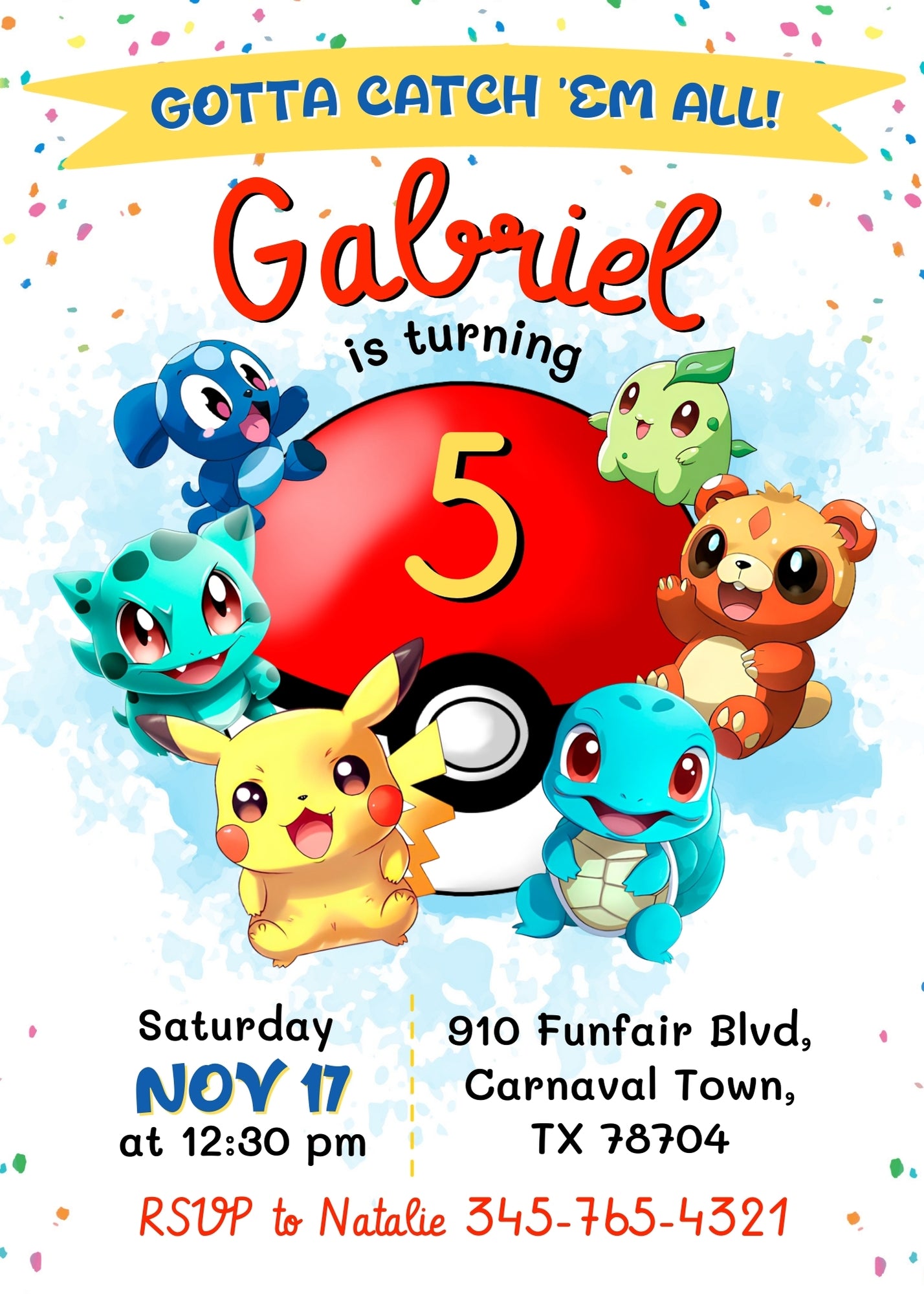 Pokemon Pikachu customizable invitation template | Share or Print | JE035