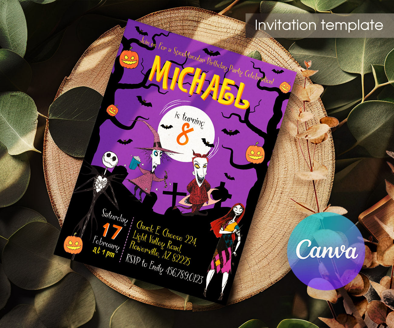 The Nightmare Before Christmas Halloween customizable invitation template | Share or Print | YH631