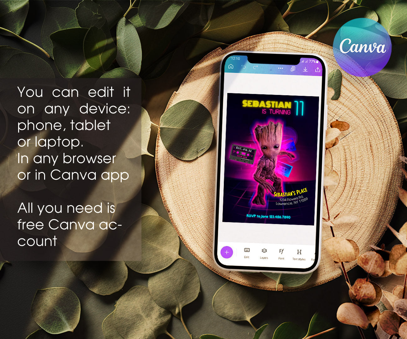 Groot Guardians of the Galaxy Superhero customizable invitation template | Share or Print | EK607