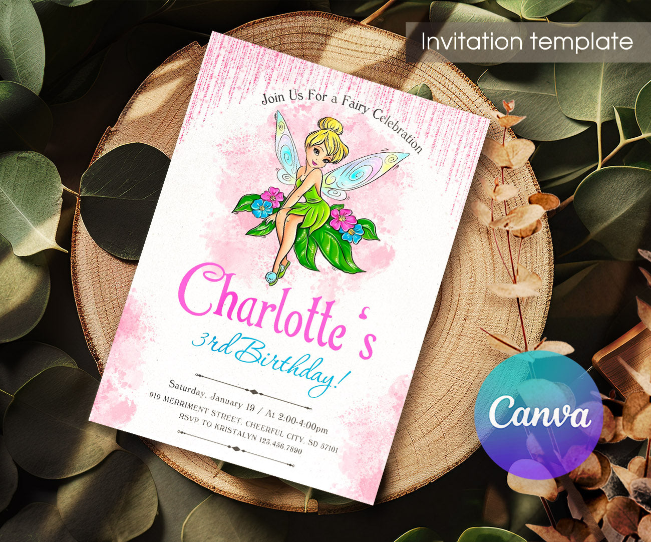 Tinker Bell Fairy Princess customizable invitation template | Share or Print | girl | OH962