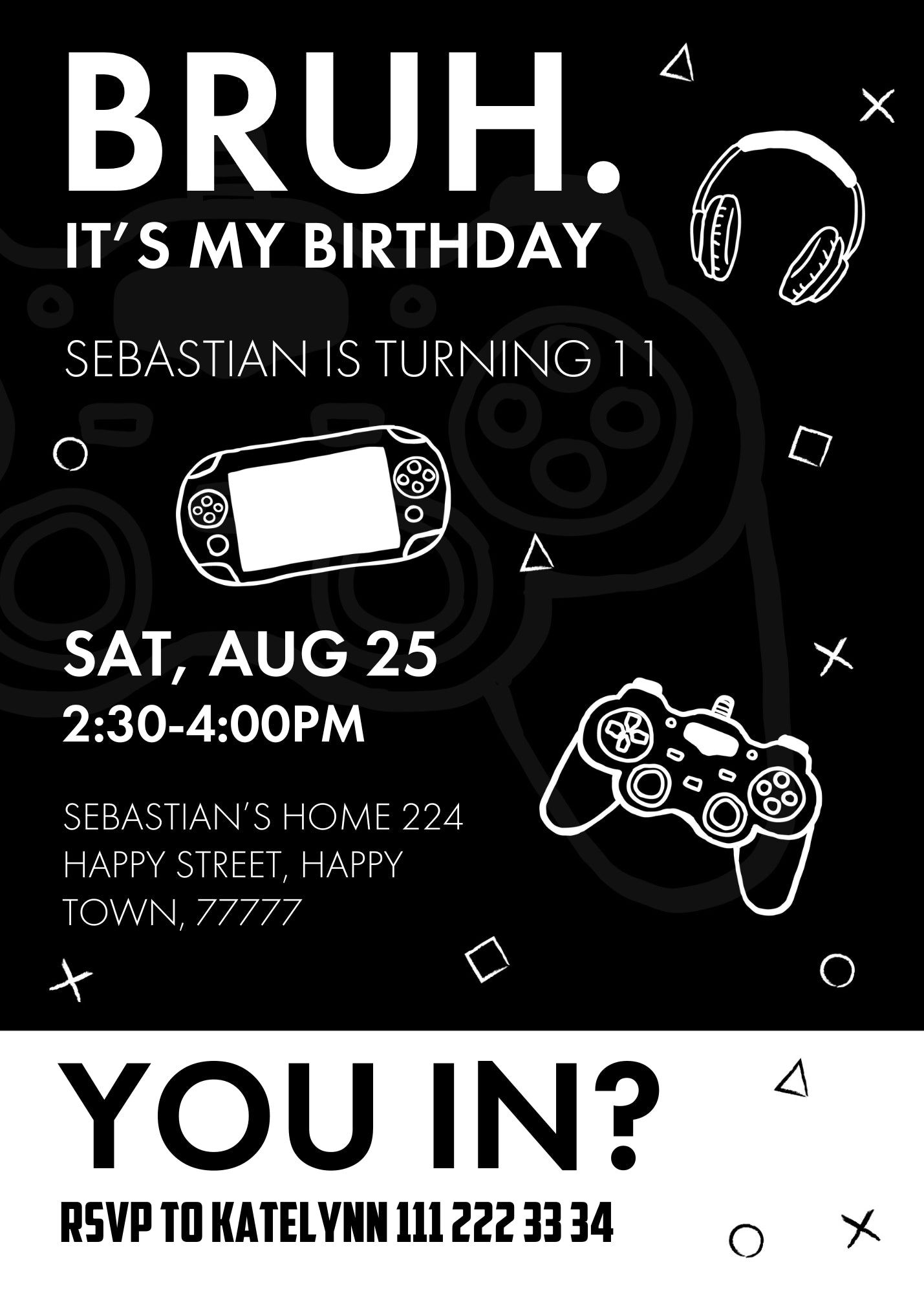 Bruh Gamer customizable invitation template | Share or Print | boy | YX749
