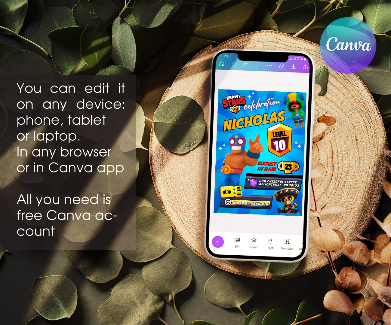 Brawl Stars Gamer customizable invitation template | Share or Print | GJ990
