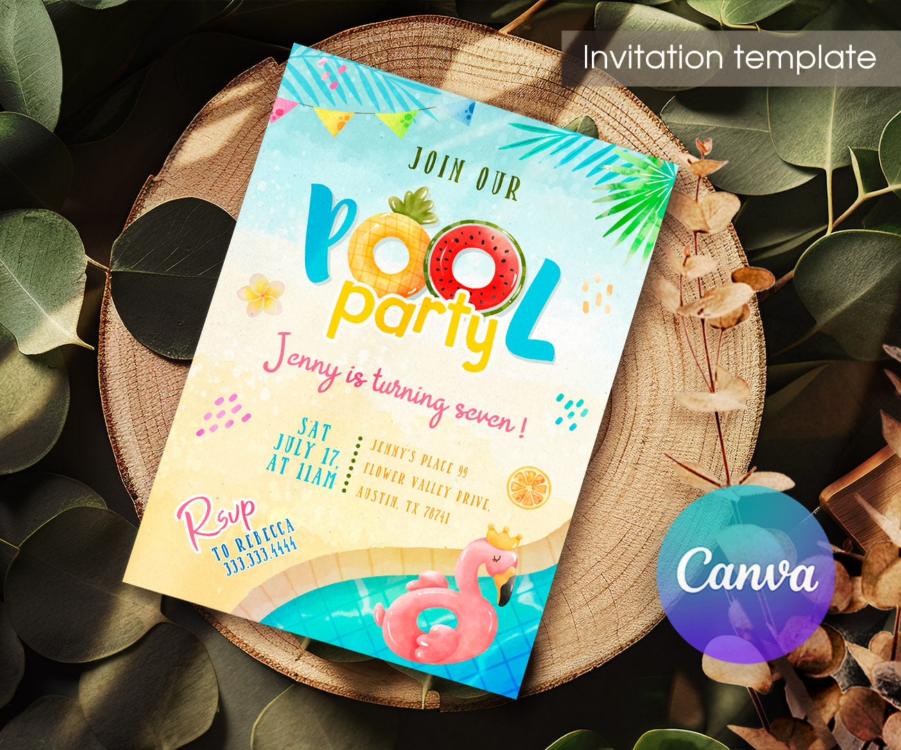Pool Party customizable invitation template | Share or Print | girl | CB921