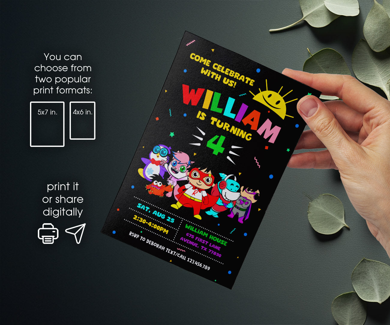 Ryan's World customizable invitation template | Share or Print | HV243