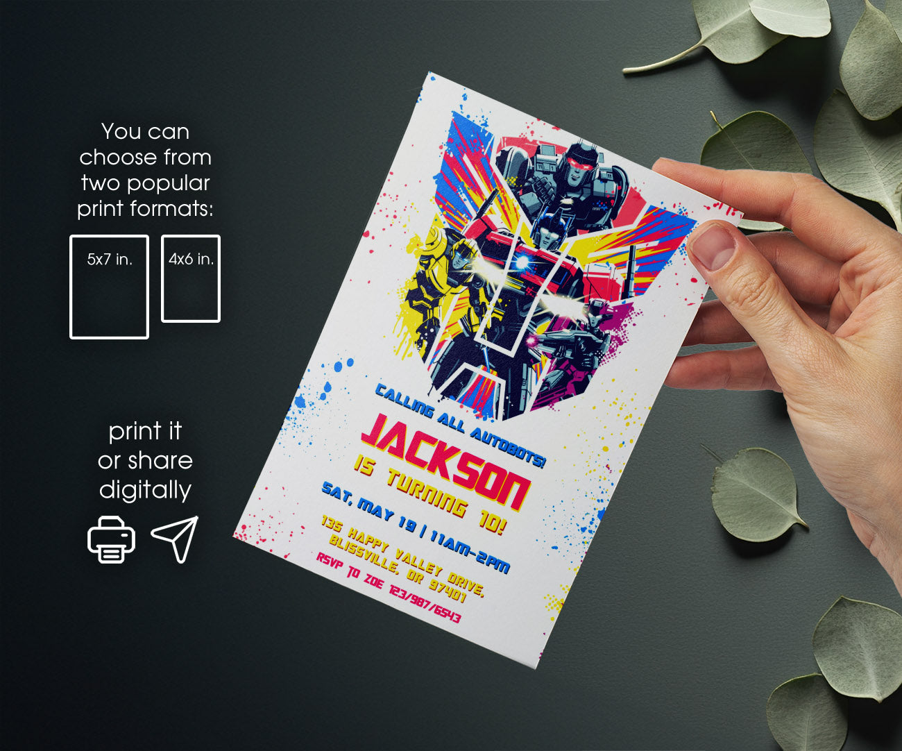 Transformers One Rescue Bots customizable invitation template | Share or Print | boy | EJ011