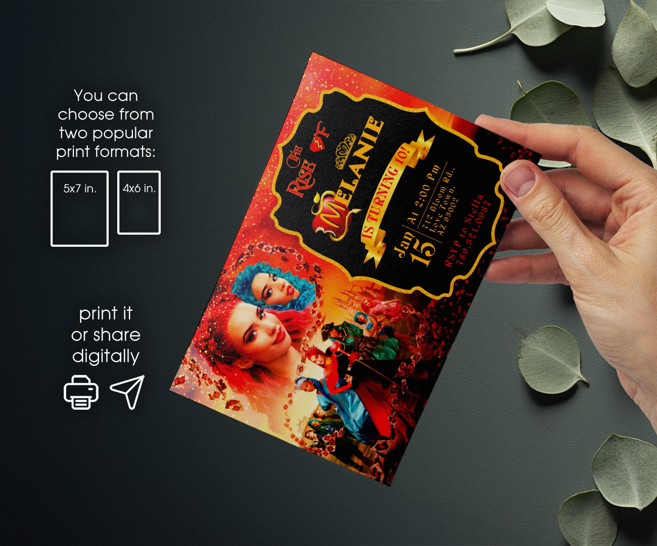 Descendants The Rise of Red Disney customizable invitation template | Share or Print | XR489