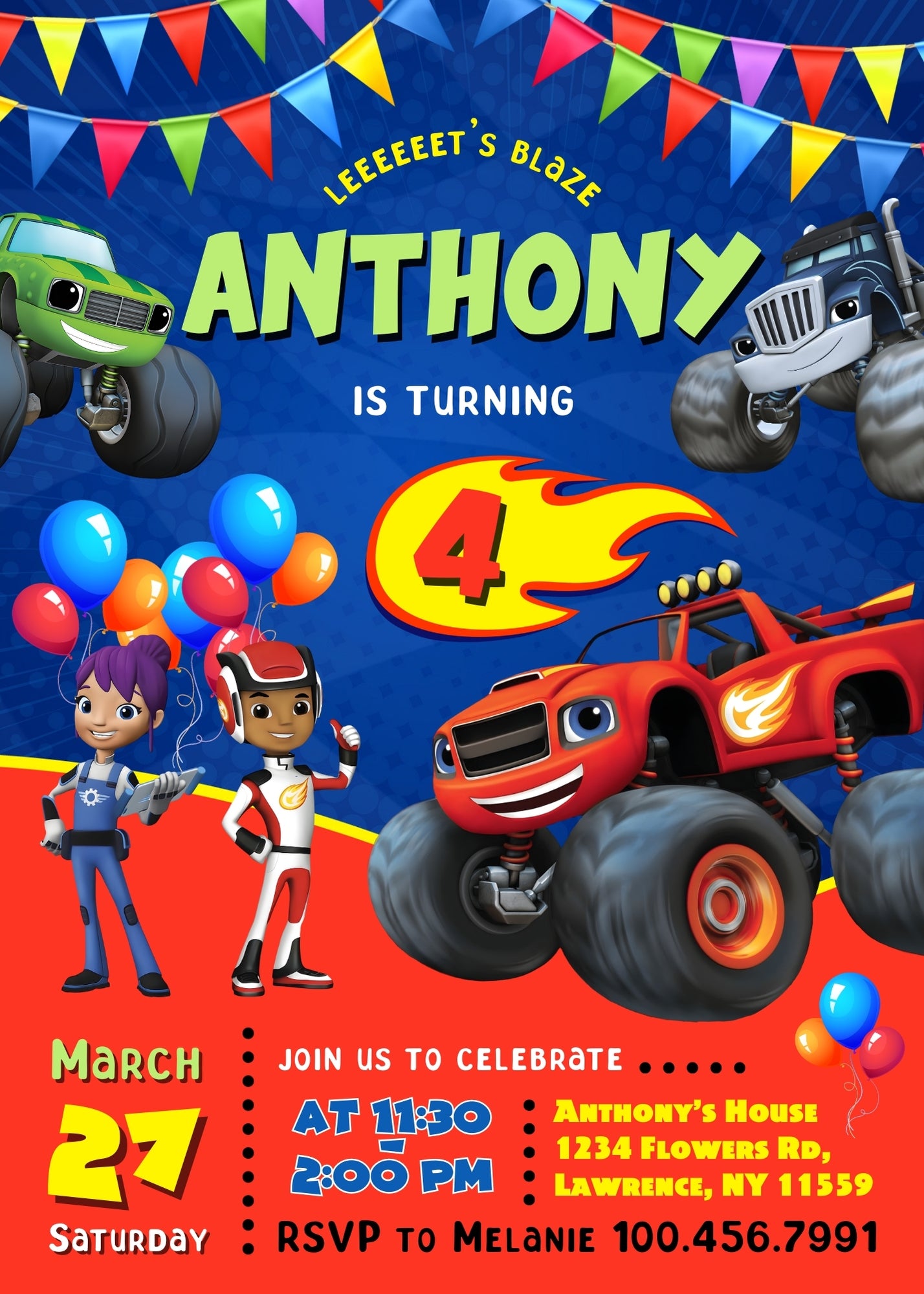 Blaze Monster Machines Trucks customizable invitation template | Share or Print | boy | AU914