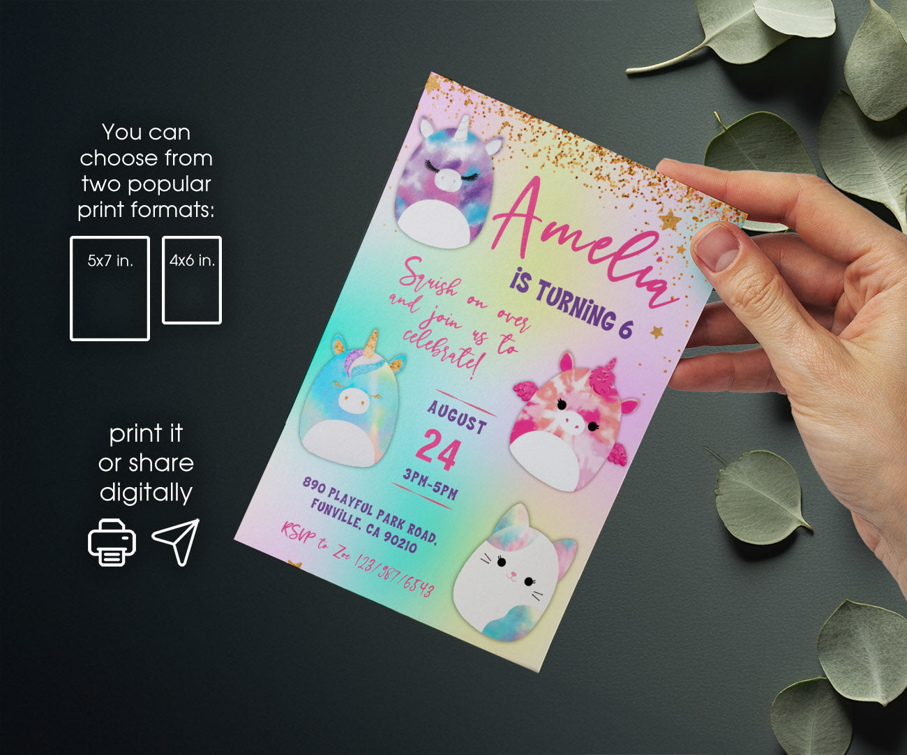 Squishmallows customizable invitation template | Share or Print | JD785