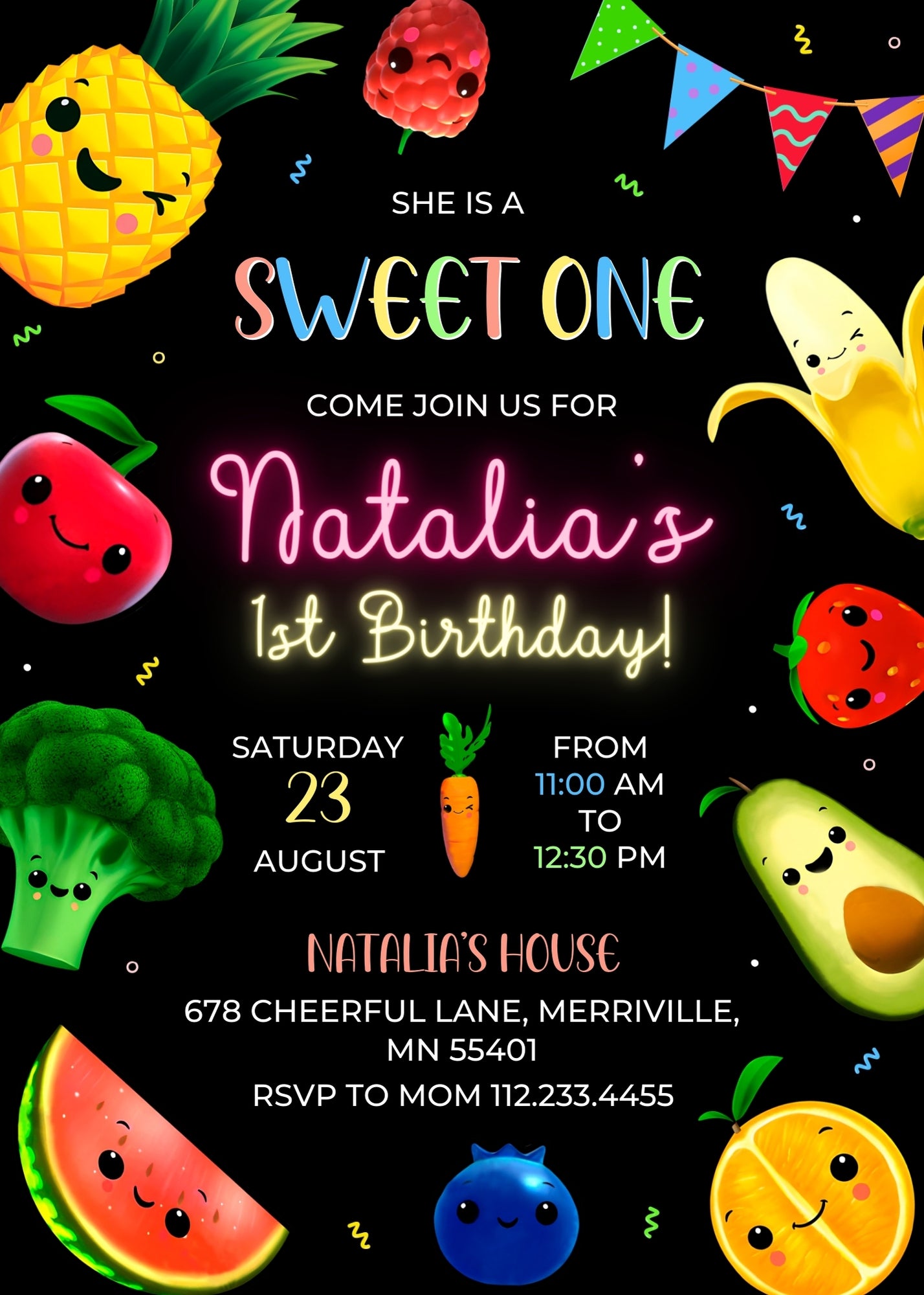 Hey Bear Sensory Dancing Fruits customizable invitation template | Share or Print | IS403