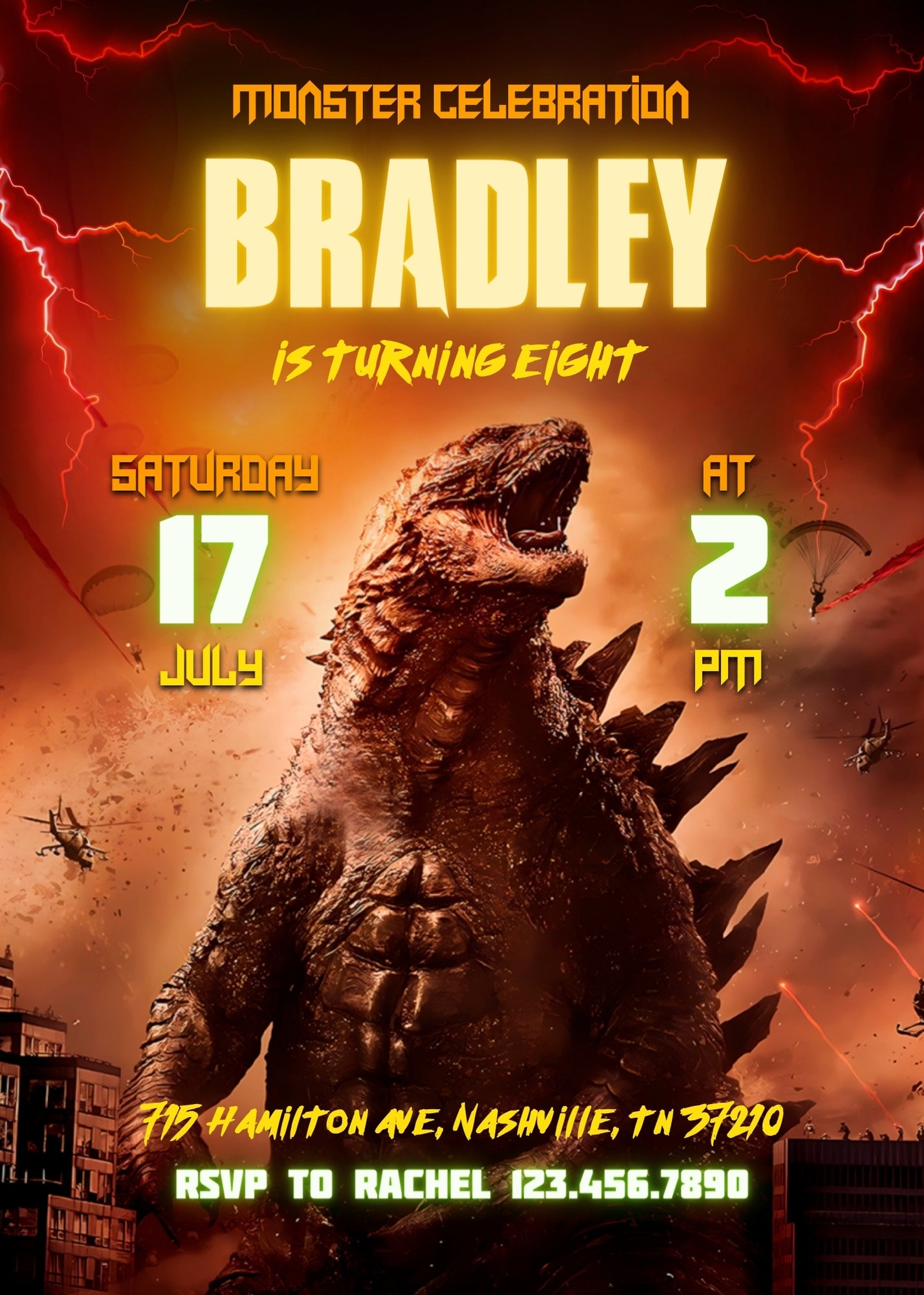 Godzilla and King Kong customizable invitation template | Share or Print | DS432
