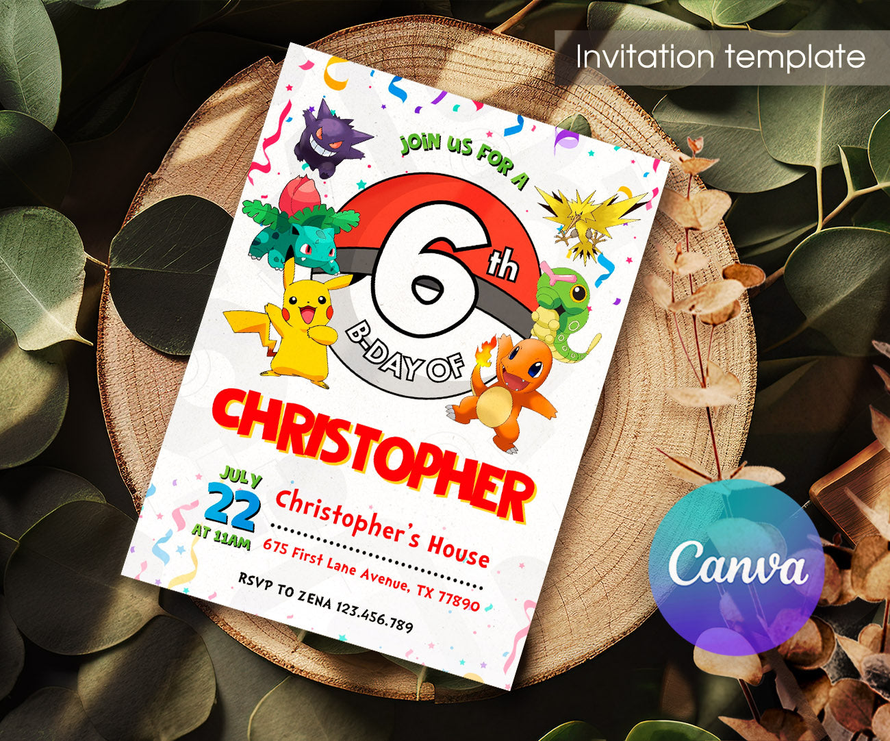 Pokemon Pikachu customizable invitation template | Share or Print | TT998